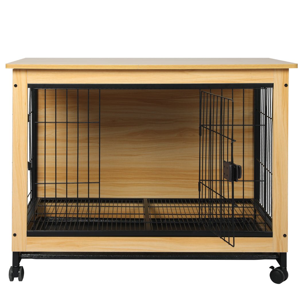 Wooden Wire Dog Kennel Medium with Side End - Wood and Black - Rivercity House & Home Co. (ABN 18 642 972 209) - Affordable Modern Furniture Australia