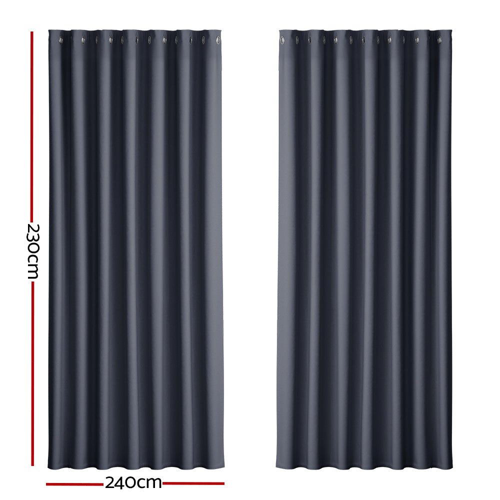 2X Blockout Curtains Blackout Window Curtain Eyelet 240x230cm Charcoal - Home & Garden > Curtains - Rivercity House & Home Co. (ABN 18 642 972 209) - Affordable Modern Furniture Australia