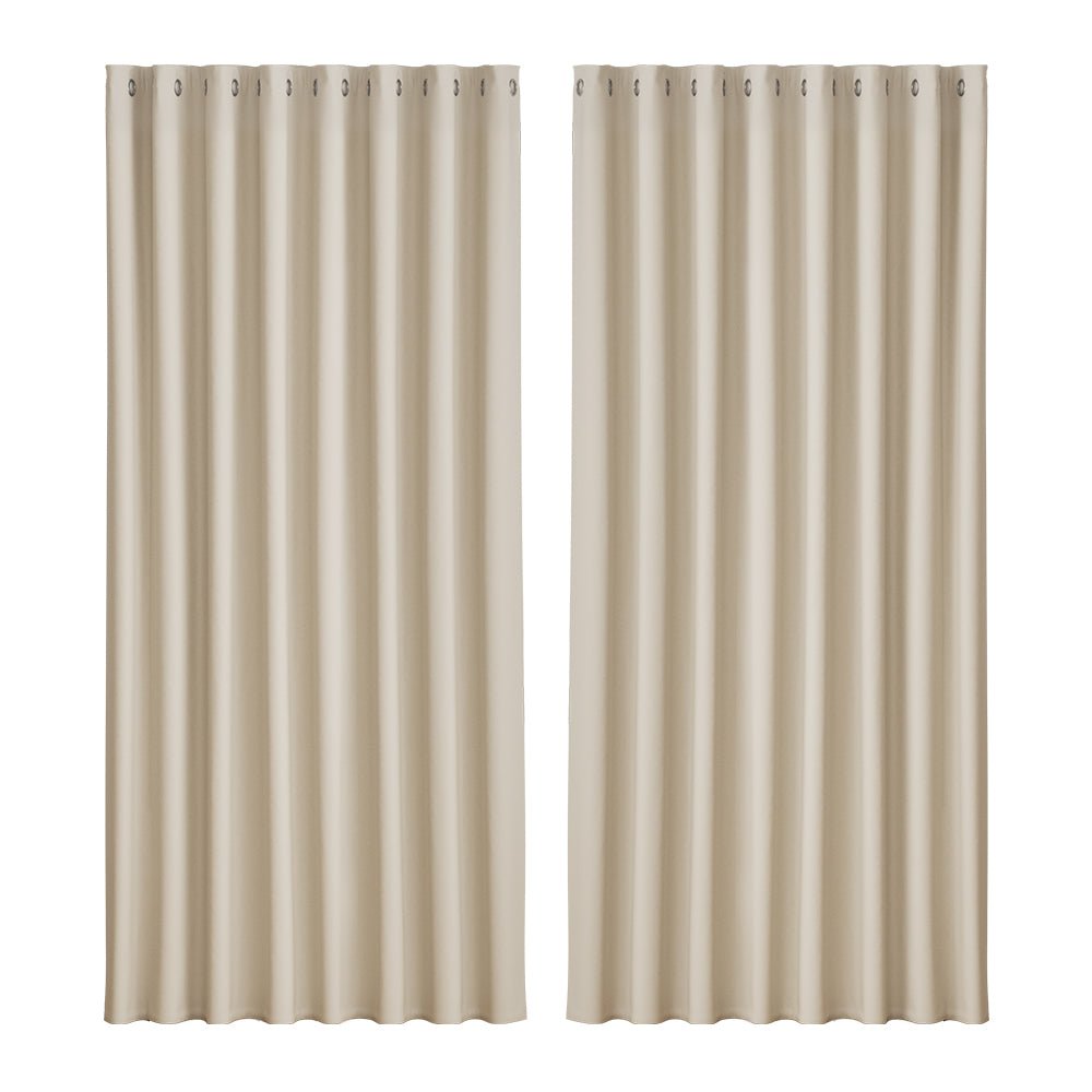 2X Blockout Curtains Blackout Window Curtain Eyelet 300x230cm Beige - Home & Garden > Curtains - Rivercity House & Home Co. (ABN 18 642 972 209) - Affordable Modern Furniture Australia