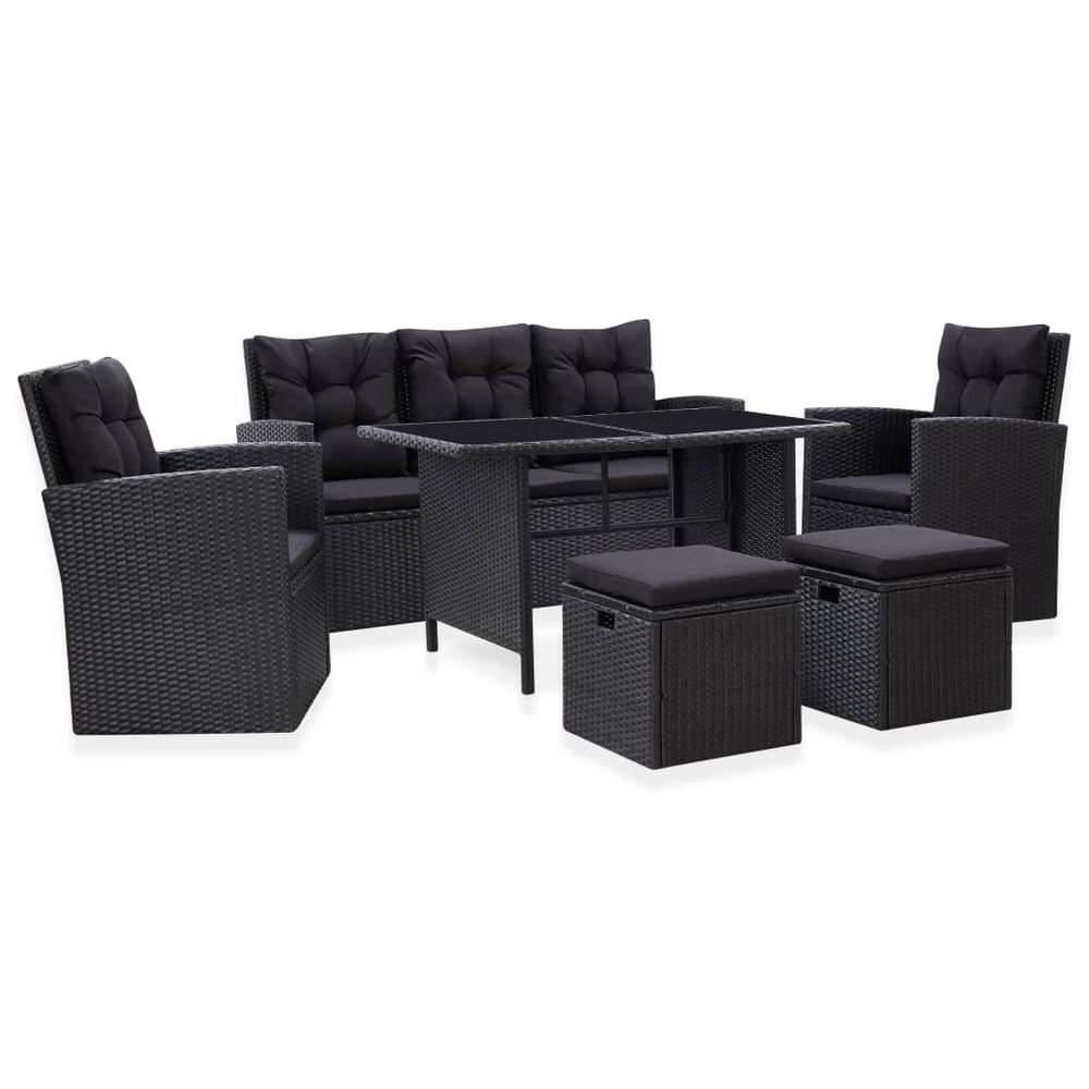 6 Piece Garden Lounge Set with Cushions Black - Rivercity House & Home Co. (ABN 18 642 972 209) - Affordable Modern Furniture Australia