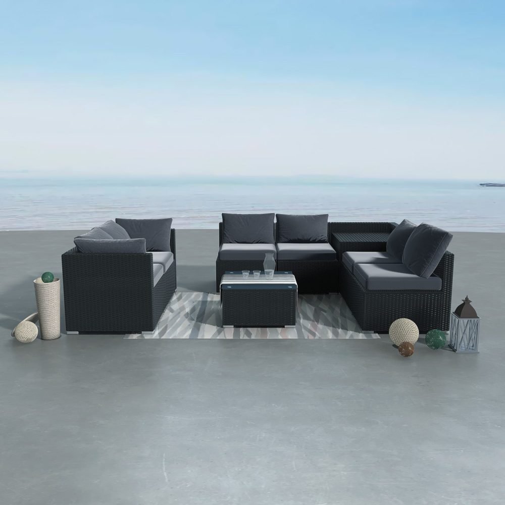 8 Piece Modular Outdoor Furniture Lounge Black - Furniture > Outdoor - Rivercity House & Home Co. (ABN 18 642 972 209) - Affordable Modern Furniture Australia