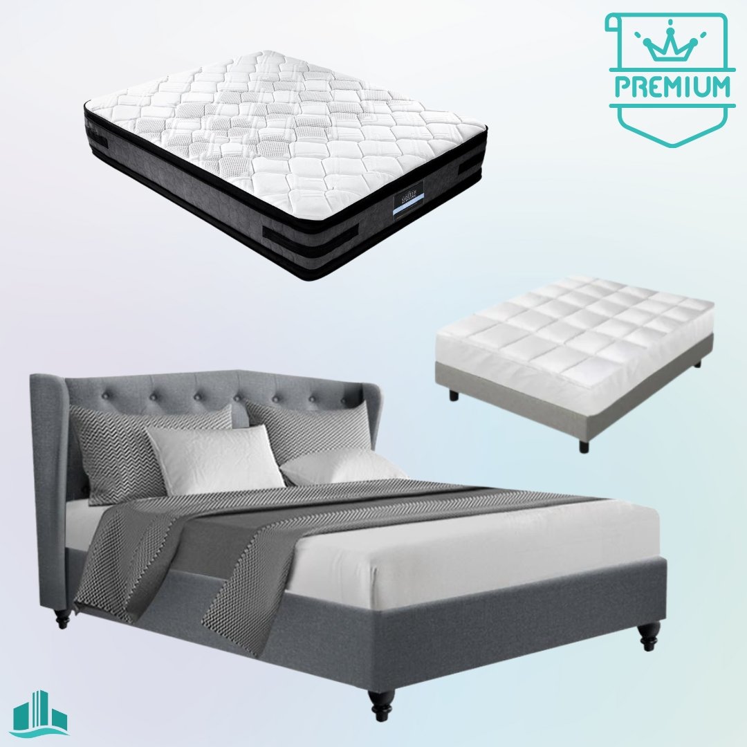 Double Premium Package | Altona Bed Grey, Luna Series Euro Top Mattress (Medium Firm) & Bamboo Mattress Topper! - Rivercity House & Home Co. (ABN 18 642 972 209) - Affordable Modern Furniture Australia