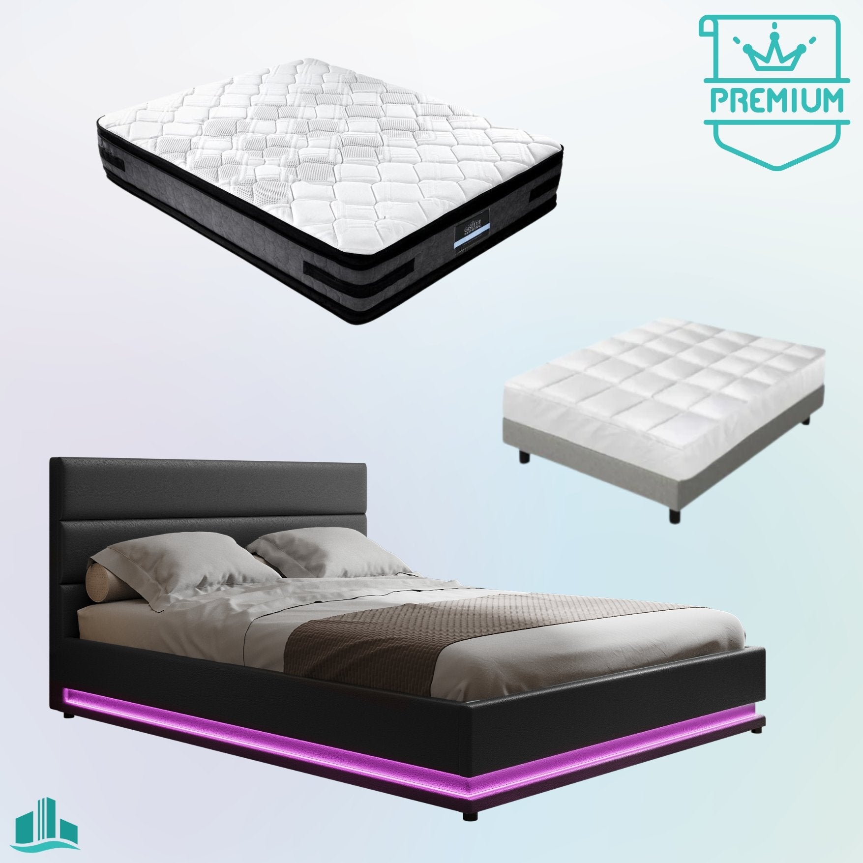 Double Premium Package | Henley LED Bed Black, Luna Series Euro Top Mattress (Medium Firm) & Bamboo Mattress Topper! - Rivercity House & Home Co. (ABN 18 642 972 209) - Affordable Modern Furniture Australia