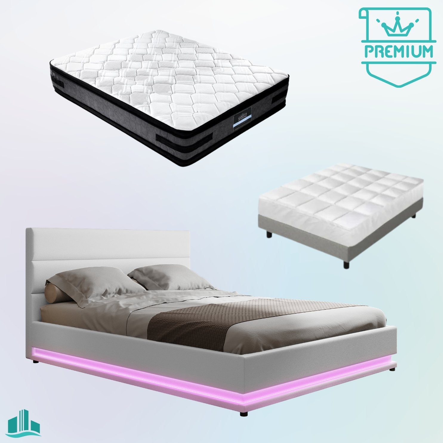 Double Premium Package | Henley LED Bed White, Luna Series Euro Top Mattress (Medium Firm) & Bamboo Mattress Topper! - Rivercity House & Home Co. (ABN 18 642 972 209) - Affordable Modern Furniture Australia