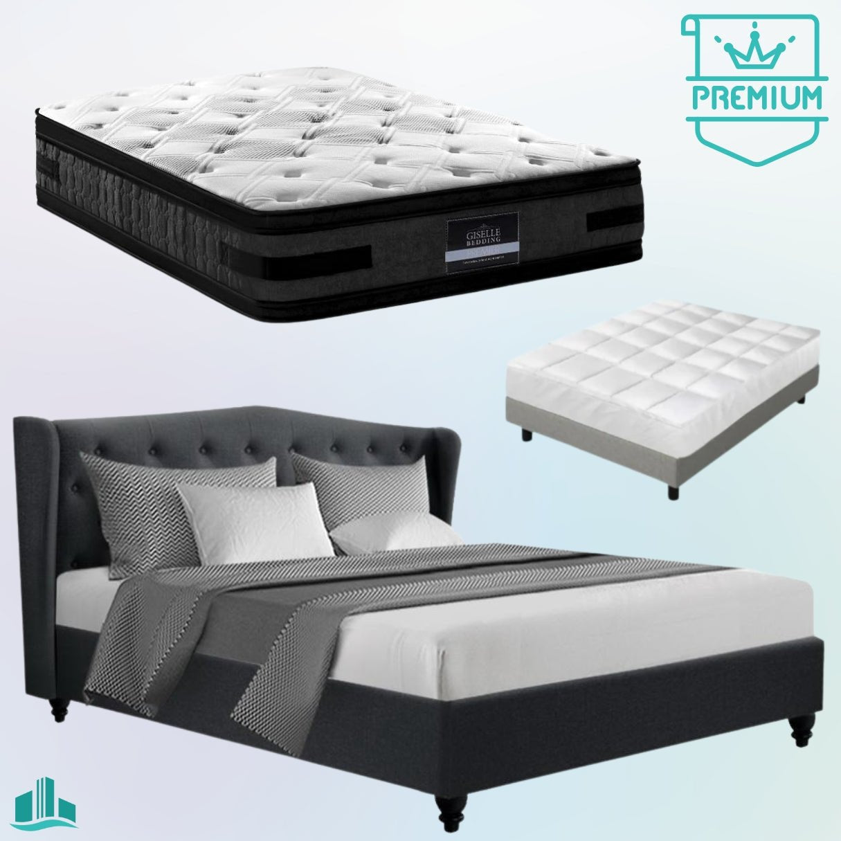 King Premium Package | Altona Bed Charcoal, Luna Series Euro Top Mattress (Medium Firm) & Bonus Mattress Topper! - Furniture > Bedroom - Rivercity House & Home Co. (ABN 18 642 972 209) - Affordable Modern Furniture Australia