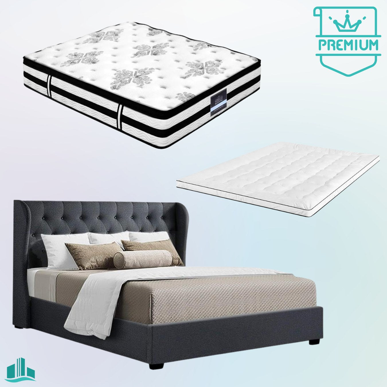 King Premium Package | Elouera Bed Charcoal, Algarve Euro Top Mattress (Medium Firm) & Deluxe Mattress Topper! - Rivercity House & Home Co. (ABN 18 642 972 209) - Affordable Modern Furniture Australia