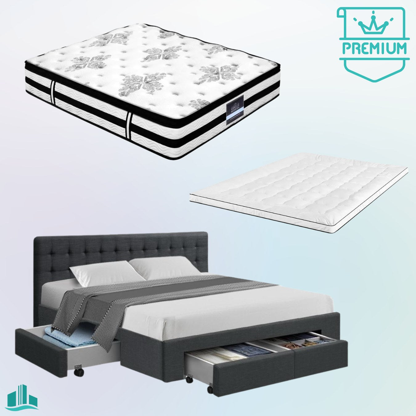 King Premium Package | Trinity Bed Charcoal, Algarve Euro Top Mattress (Medium Firm) & Deluxe Mattress Topper! - Rivercity House & Home Co. (ABN 18 642 972 209) - Affordable Modern Furniture Australia