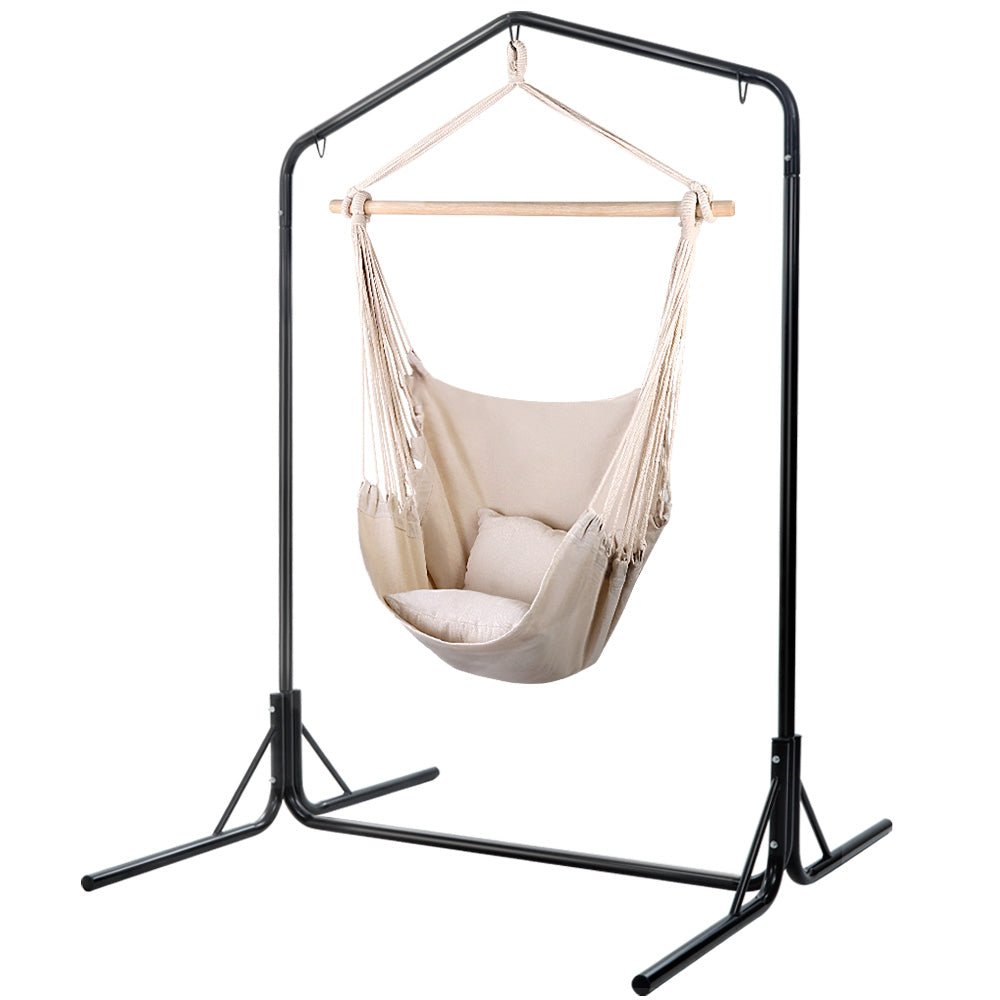 Outdoor Hammock Chair with Stand - Cream - Furniture > Outdoor - Rivercity House & Home Co. (ABN 18 642 972 209) - Affordable Modern Furniture Australia
