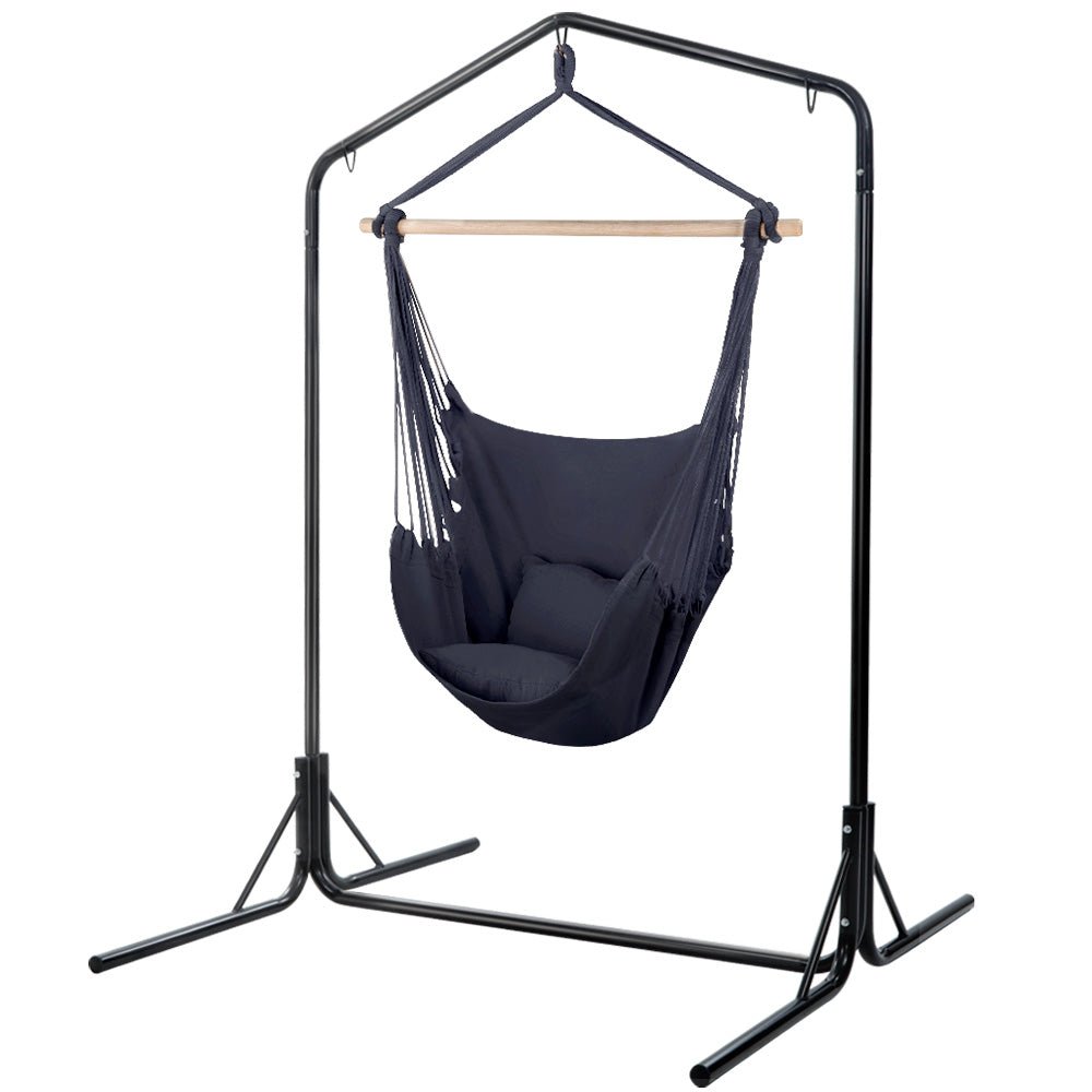 Outdoor Hammock Chair with Stand Swing Hanging Hammock with Pillow Grey - Furniture > Outdoor - Rivercity House & Home Co. (ABN 18 642 972 209) - Affordable Modern Furniture Australia