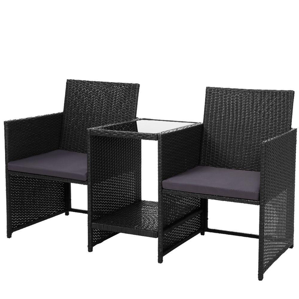 Outdoor Setting Wicker Loveseat Birstro Set Patio Garden Furniture Black - Rivercity House & Home Co. (ABN 18 642 972 209) - Affordable Modern Furniture Australia