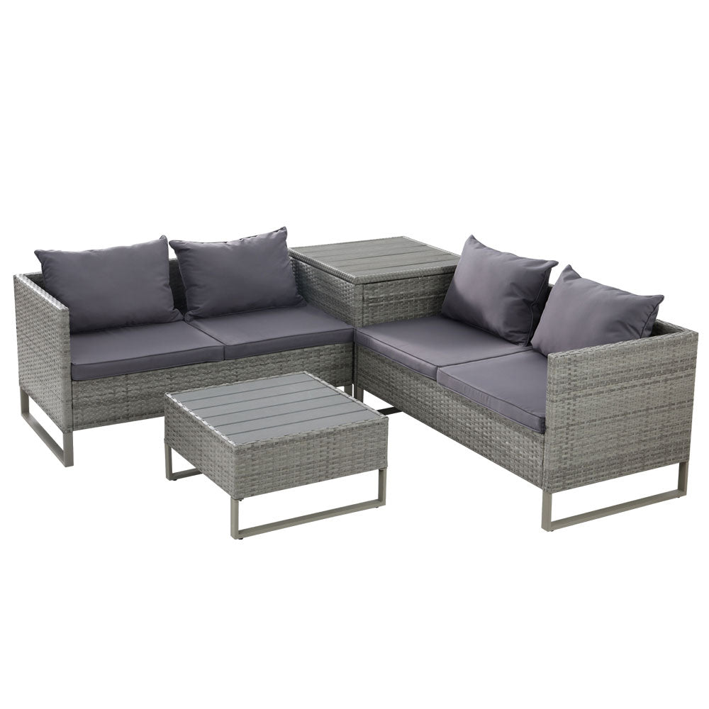 Outdoor Sofa Lounge Set With Storage - Grey - Furniture > Outdoor - Rivercity House & Home Co. (ABN 18 642 972 209) - Affordable Modern Furniture Australia