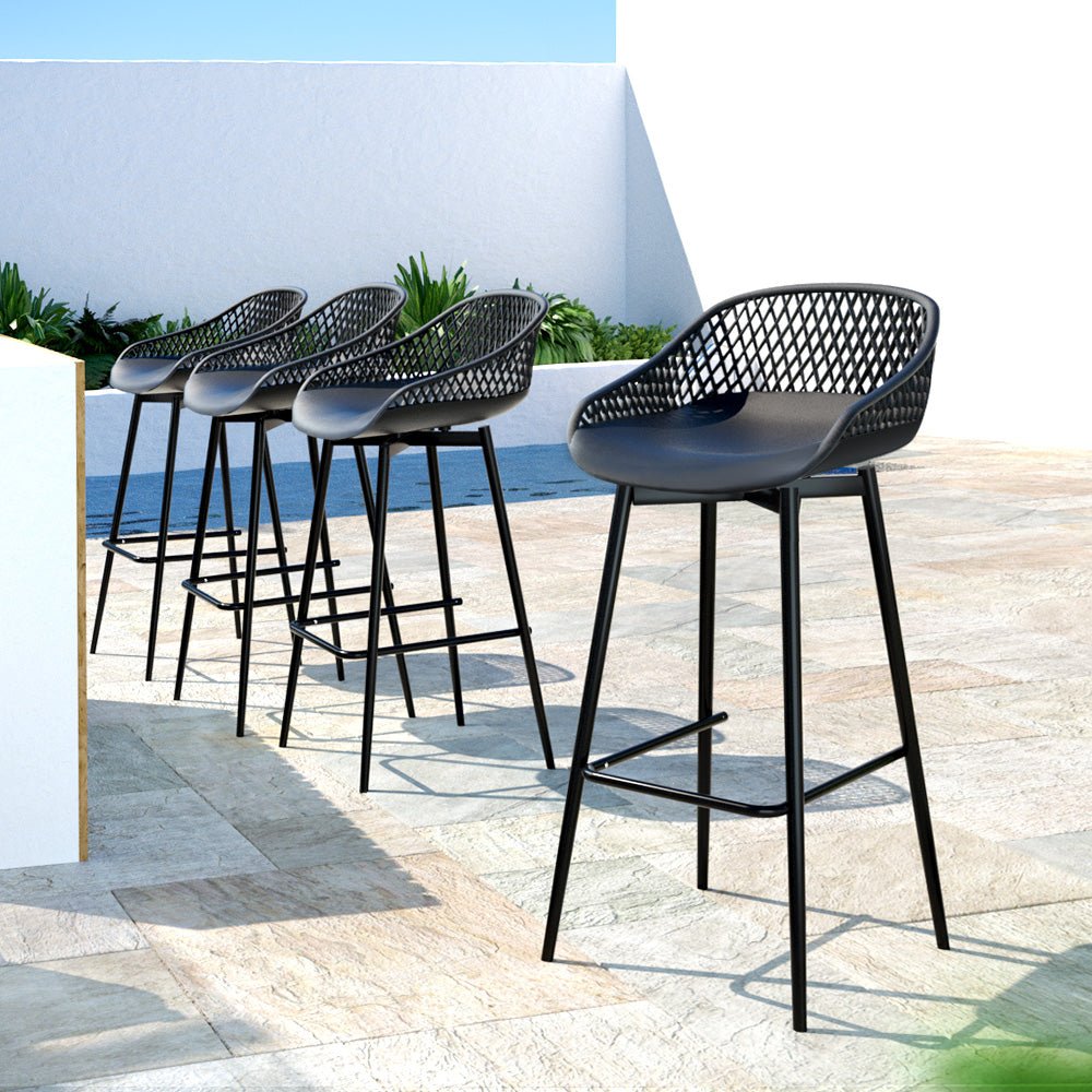 Set of 4 Outdoor Bar Stools Black - Furniture > Outdoor - Rivercity House & Home Co. (ABN 18 642 972 209) - Affordable Modern Furniture Australia