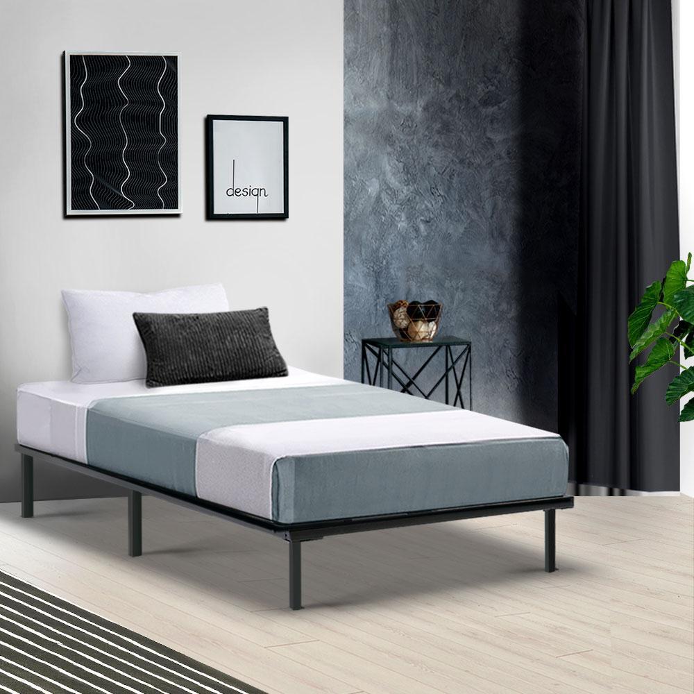 Single Package | Ted Metal Bed Black & Glay Bonnell Spring Mattress (Medium Firm) - Furniture > Bedroom - Rivercity House & Home Co. (ABN 18 642 972 209) - Affordable Modern Furniture Australia