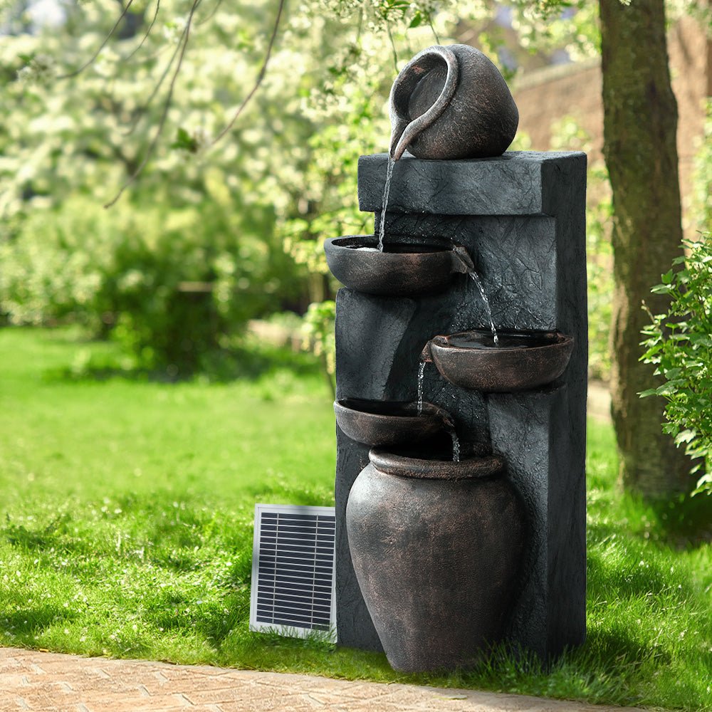 Solar Water Fountain Features Outdoor 5 Tiered Cascading Bird Bath - Home & Garden > Fountains - Rivercity House & Home Co. (ABN 18 642 972 209) - Affordable Modern Furniture Australia