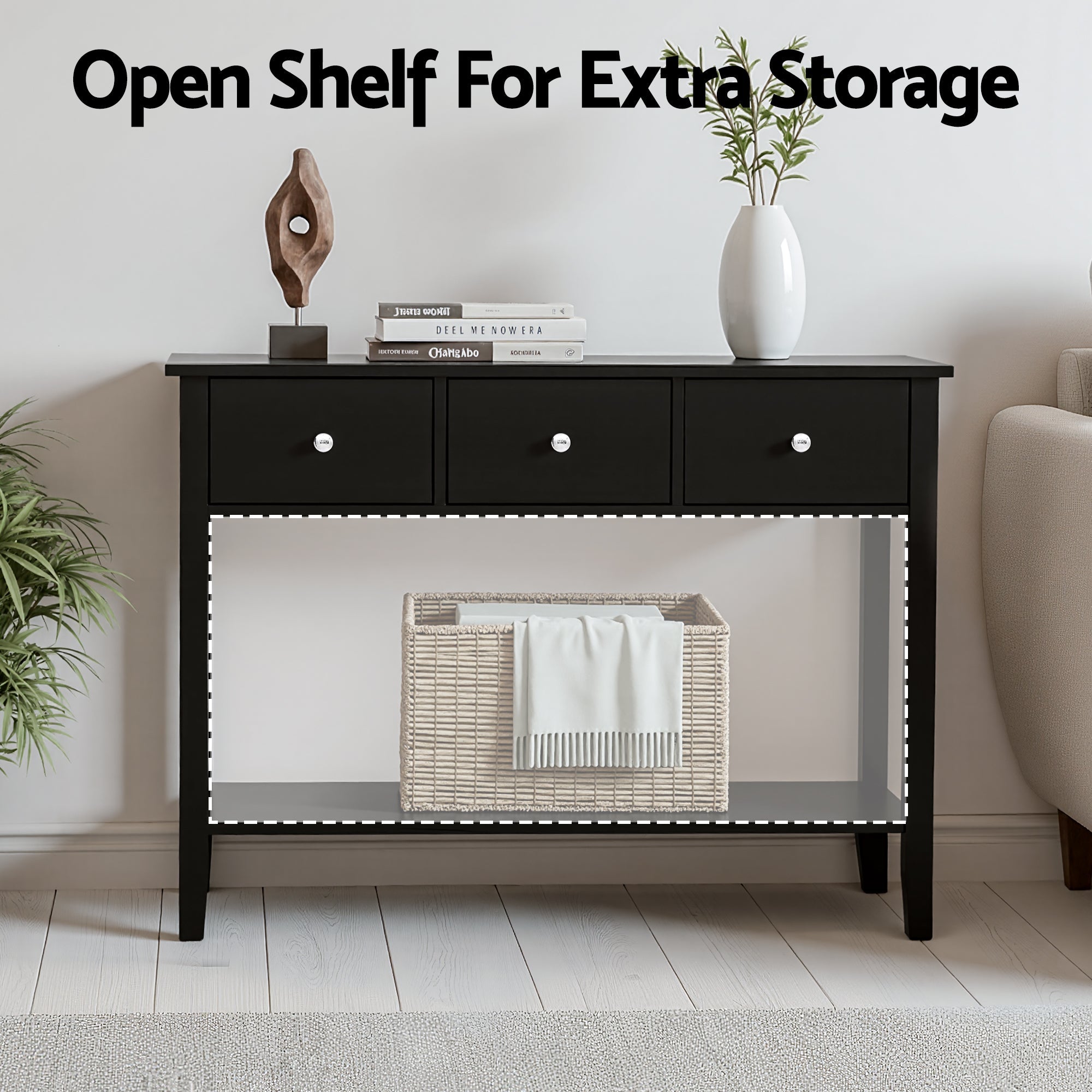 100CM Console Table with 3 Drawers for Hallway Entryway Sofa - Black - Furniture > Living Room > Side Tables - Rivercity House & Home Co. (ABN 18 642 972 209) - Affordable Modern Furniture Australia