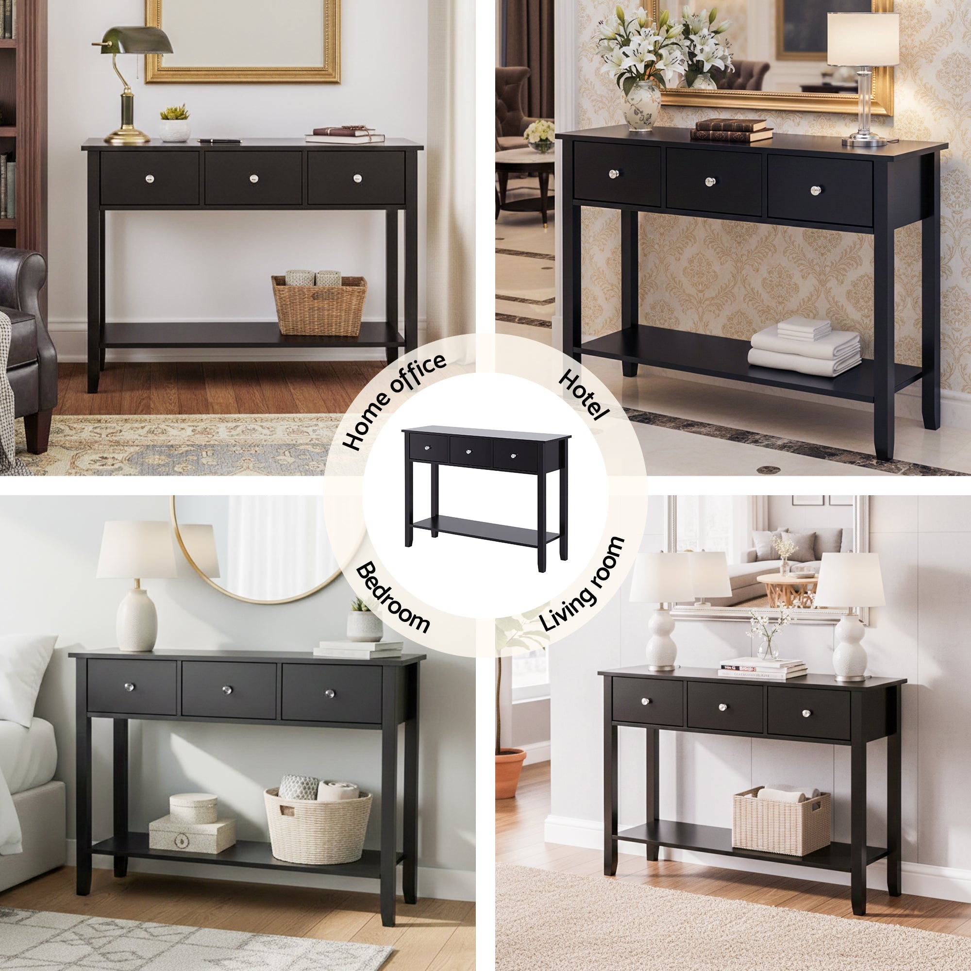 100CM Console Table with 3 Drawers for Hallway Entryway Sofa - Black - Furniture > Living Room > Side Tables - Rivercity House & Home Co. (ABN 18 642 972 209) - Affordable Modern Furniture Australia