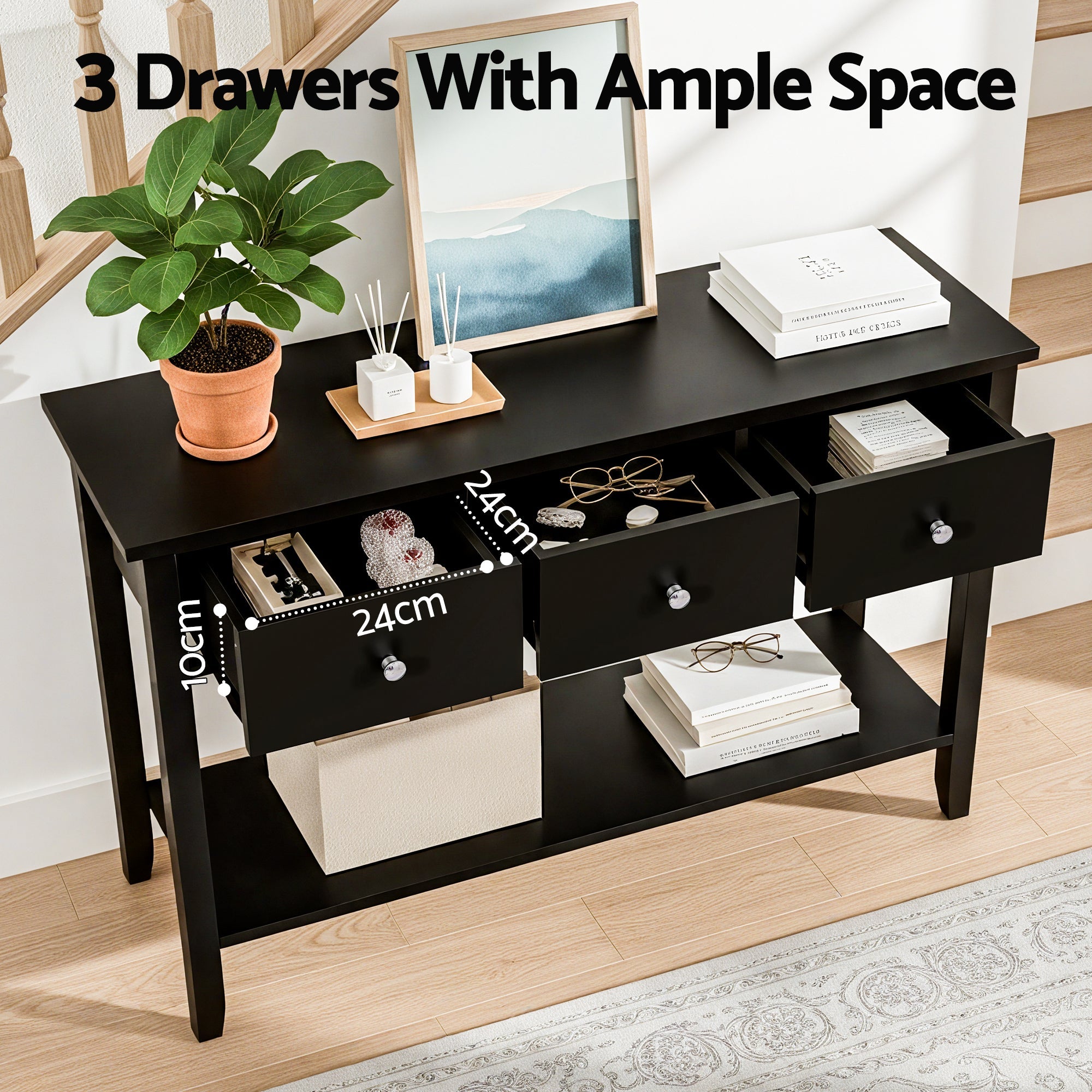 100CM Console Table with 3 Drawers for Hallway Entryway Sofa - Black - Furniture > Living Room > Side Tables - Rivercity House & Home Co. (ABN 18 642 972 209) - Affordable Modern Furniture Australia