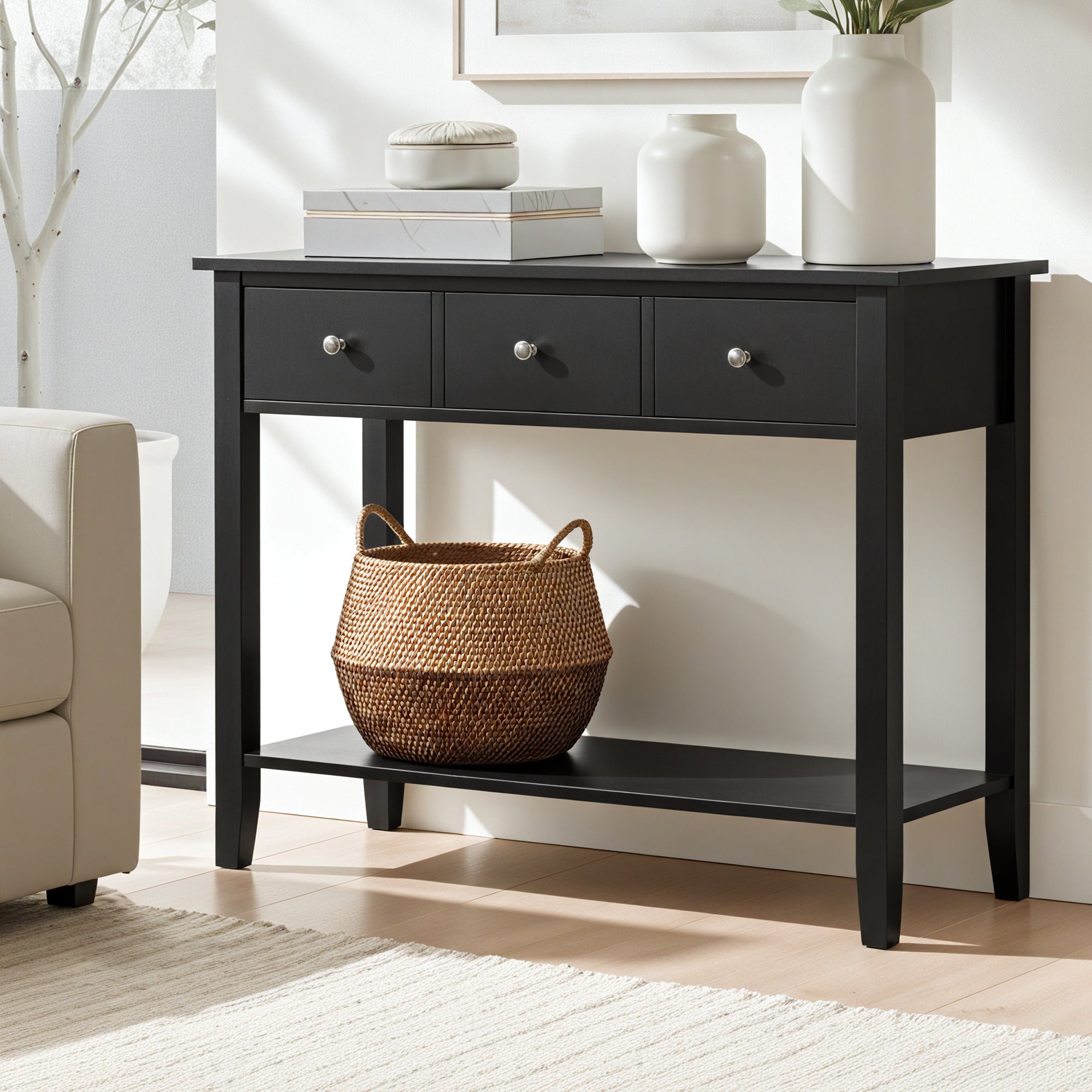 100CM Console Table with 3 Drawers for Hallway Entryway Sofa - Black - Furniture > Living Room > Side Tables - Rivercity House & Home Co. (ABN 18 642 972 209) - Affordable Modern Furniture Australia