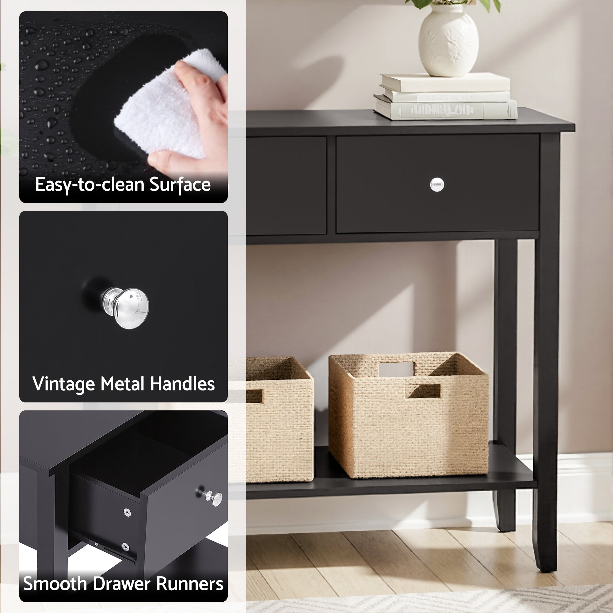100CM Console Table with 3 Drawers for Hallway Entryway Sofa - Black - Furniture > Living Room > Side Tables - Rivercity House & Home Co. (ABN 18 642 972 209) - Affordable Modern Furniture Australia