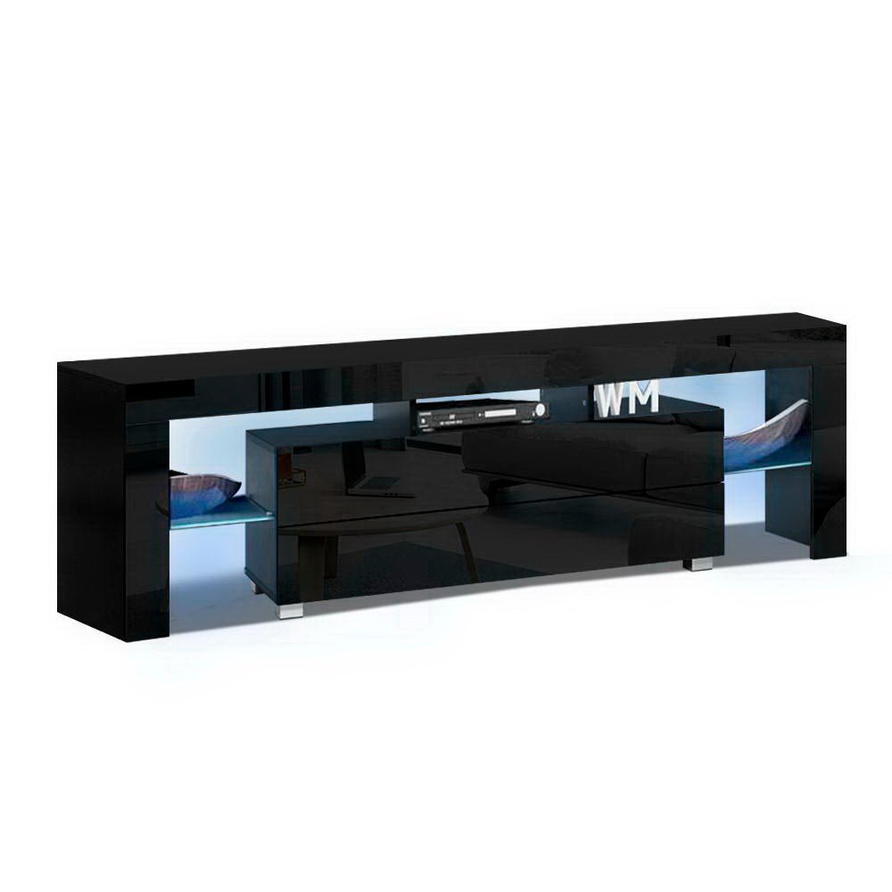 160CM LED Entertainment Unit in Black Gloss - Furniture - Rivercity House & Home Co. (ABN 18 642 972 209) - Affordable Modern Furniture Australia