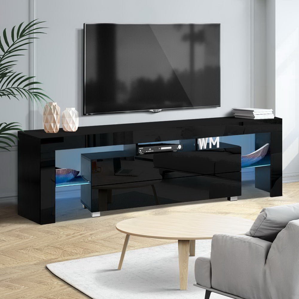 160CM LED Entertainment Unit in Black Gloss - Furniture - Rivercity House & Home Co. (ABN 18 642 972 209) - Affordable Modern Furniture Australia