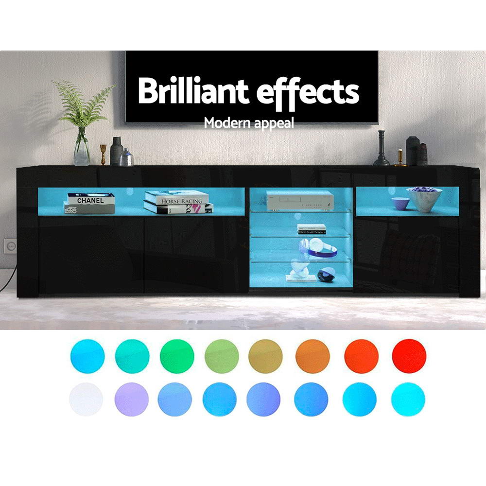 180CM LED Entertainment Unit in Glossy Black Finish 3 x Cupboards - Furniture - Rivercity House & Home Co. (ABN 18 642 972 209) - Affordable Modern Furniture Australia