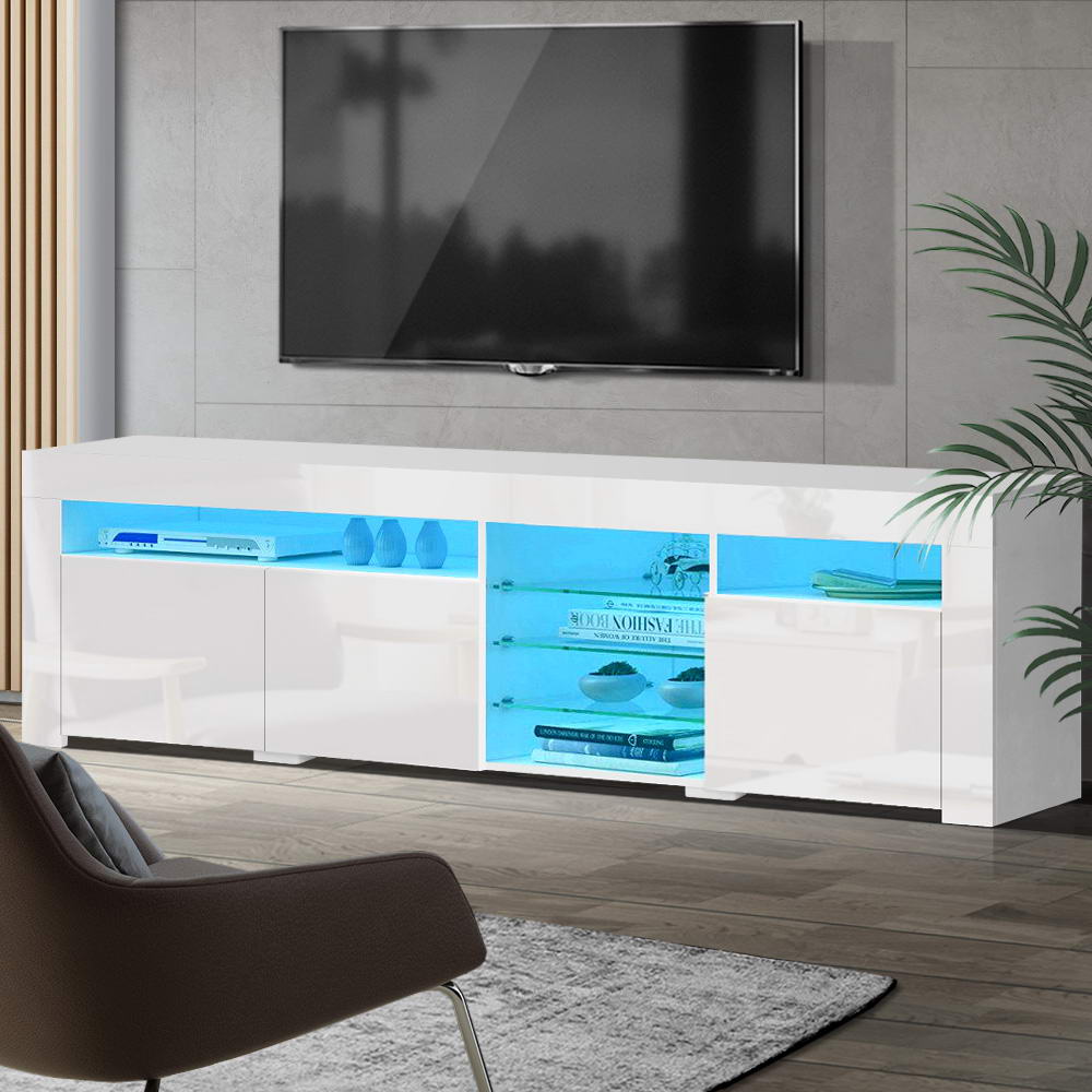 180CM LED Entertainment Unit in Glossy White Finish With 3 x Cupboards - Furniture - Rivercity House & Home Co. (ABN 18 642 972 209) - Affordable Modern Furniture Australia
