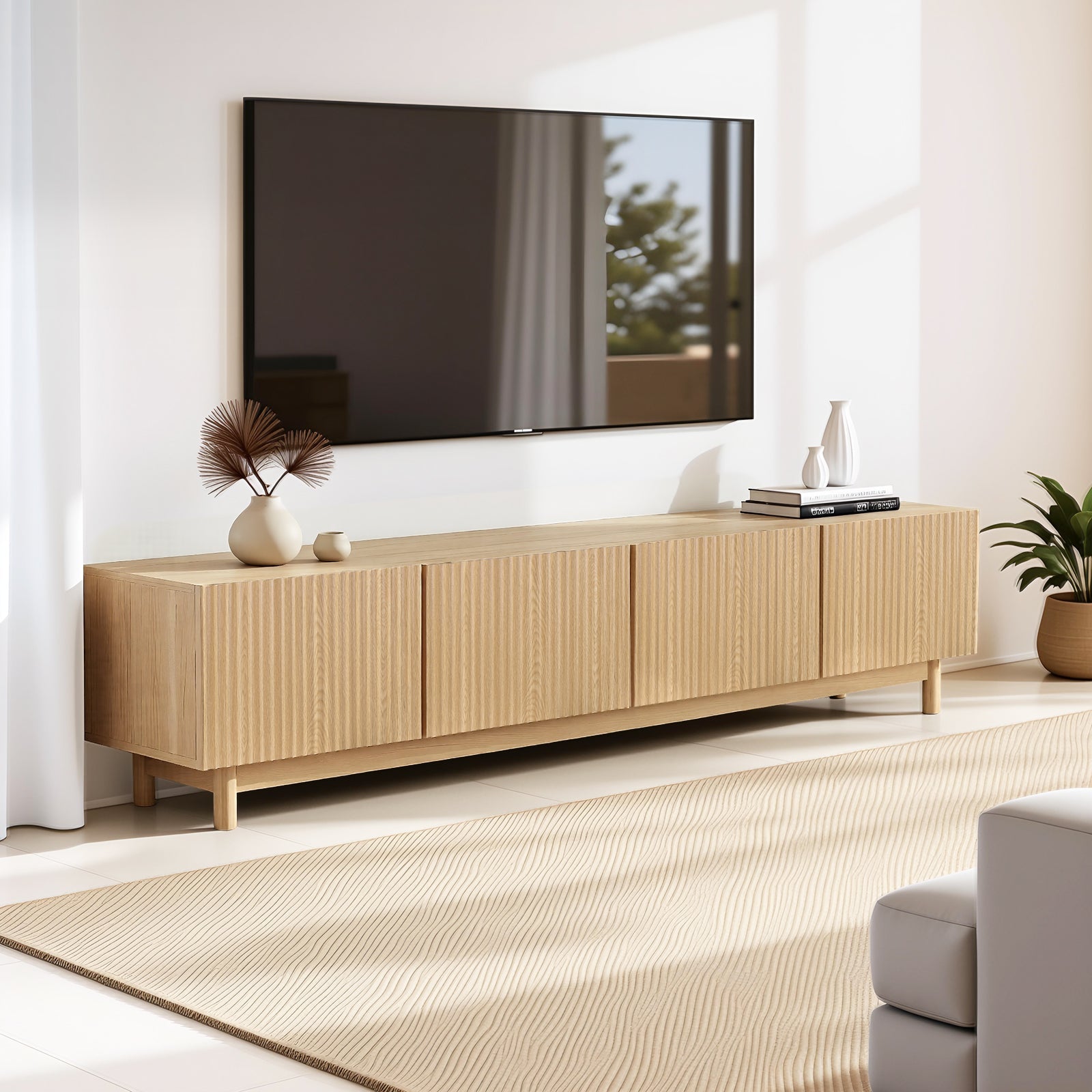 180cm TV Entertainment Unit with Storage Cabinets - Pine - Furniture > Living Room > TV Units - Rivercity House & Home Co. (ABN 18 642 972 209) - Affordable Modern Furniture Australia