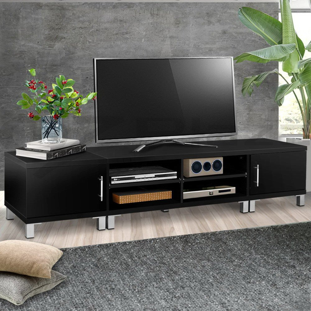 190CM Black Entertainment Unit with Cabinets - Rivercity House & Home Co. (ABN 18 642 972 209) - Affordable Modern Furniture Australia