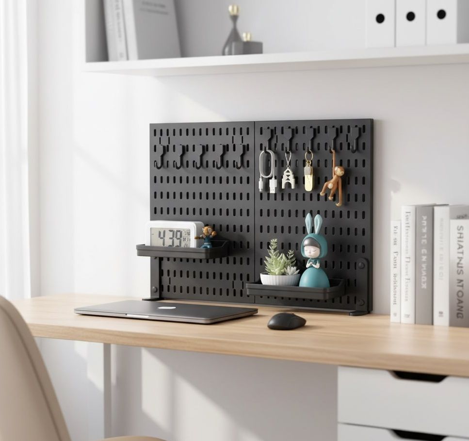 2 Pack Desk Pegboard Organiser Kit with Hooks, Tray & Clamp Mount for Office & Gaming Setup - Black - Home & Garden > Home Office Accessories > Desk Accessories - Rivercity House & Home Co. (ABN 18 642 972 209) - Affordable Modern Furniture Australia