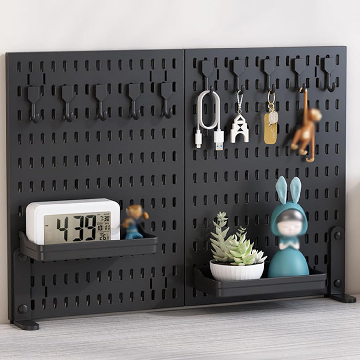 2 Pack Desk Pegboard Organiser Kit with Hooks, Tray & Clamp Mount for Office & Gaming Setup - Black - Home & Garden > Home Office Accessories > Desk Accessories - Rivercity House & Home Co. (ABN 18 642 972 209) - Affordable Modern Furniture Australia