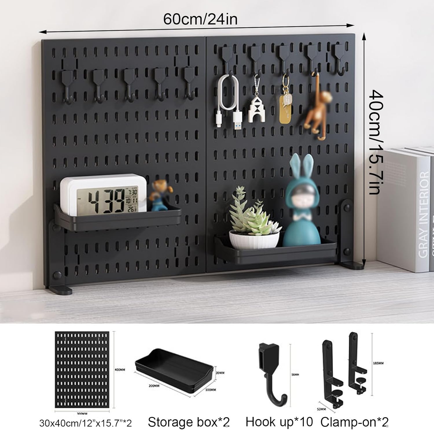 2 Pack Desk Pegboard Organiser Kit with Hooks, Tray & Clamp Mount for Office & Gaming Setup - Black - Home & Garden > Home Office Accessories > Desk Accessories - Rivercity House & Home Co. (ABN 18 642 972 209) - Affordable Modern Furniture Australia