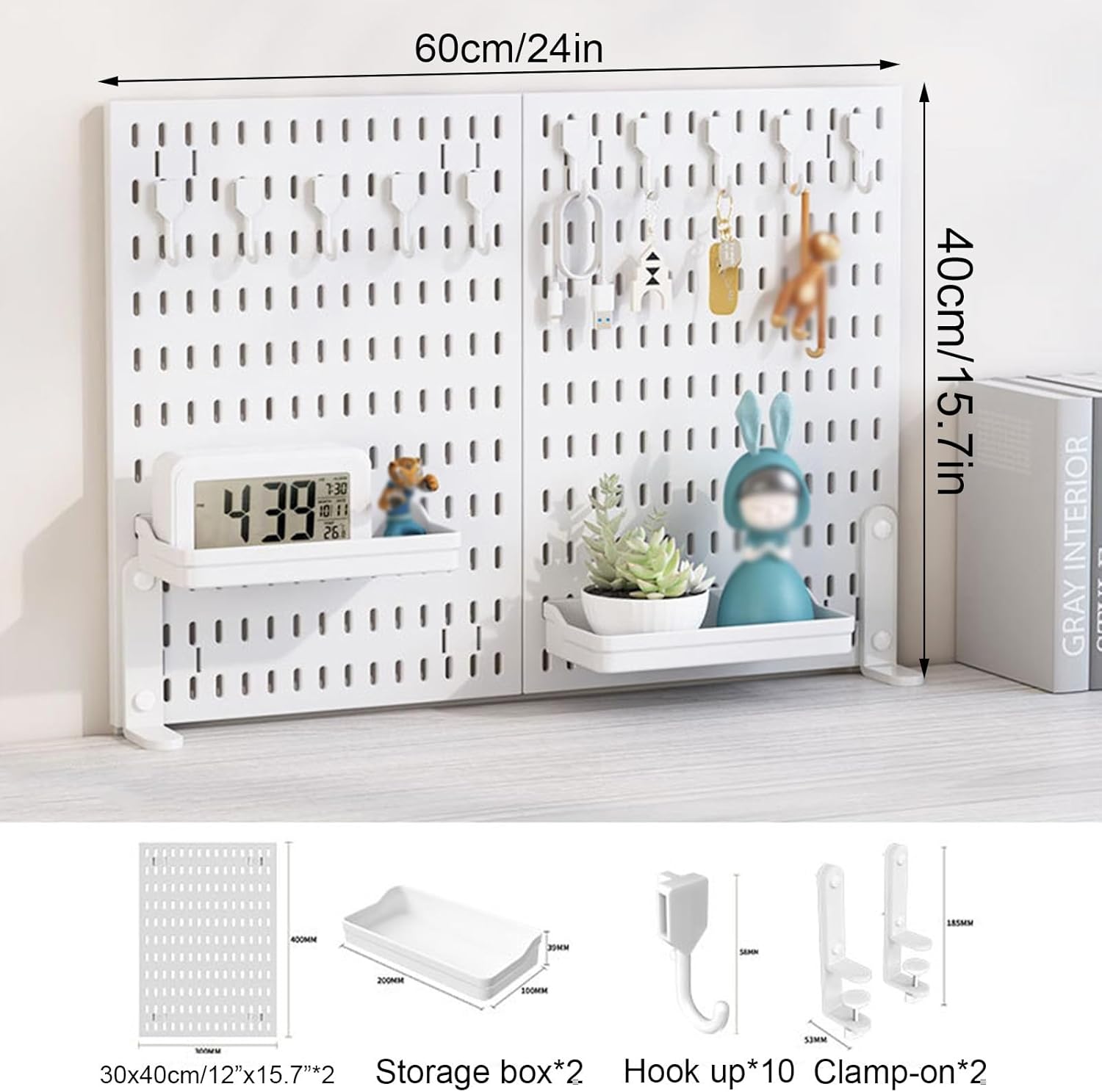 2 Pack Desk Pegboard Organiser Kit with Hooks, Tray & Clamp Mount for Office & Gaming Setup - White - Home & Garden > Home Office Accessories > Desk Accessories - Rivercity House & Home Co. (ABN 18 642 972 209) - Affordable Modern Furniture Australia