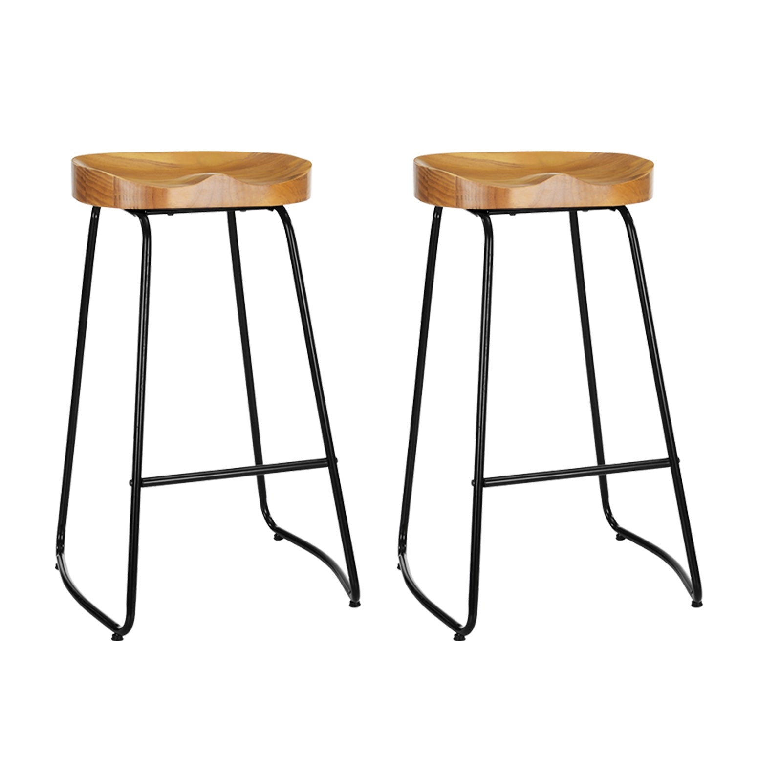 2 x Elm Wood Backless Bar Stools 75cm - Black and Light Natural - Rivercity House & Home Co. (ABN 18 642 972 209) - Affordable Modern Furniture Australia