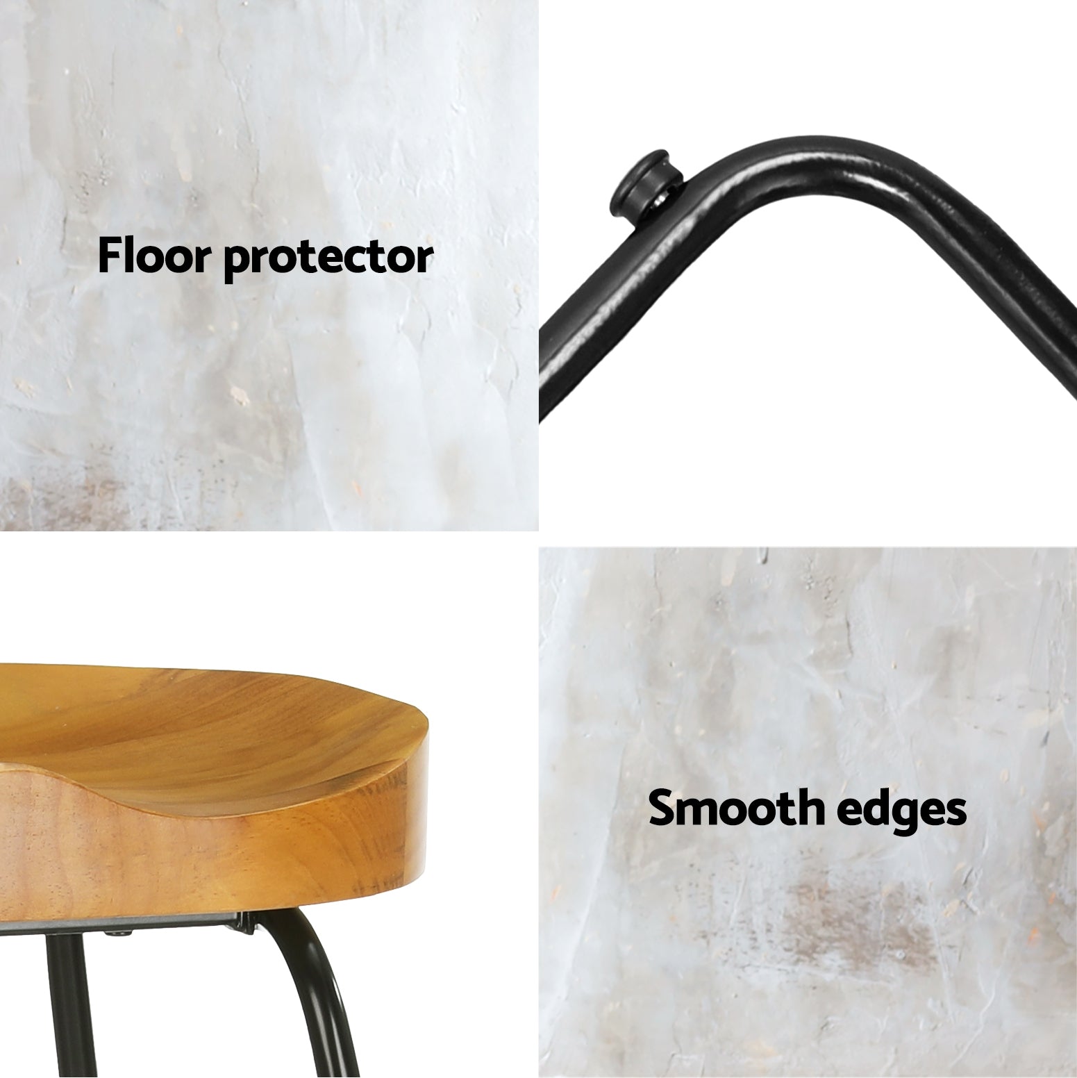 2 x Elm Wood Backless Bar Stools 75cm - Black and Light Natural - Rivercity House & Home Co. (ABN 18 642 972 209) - Affordable Modern Furniture Australia