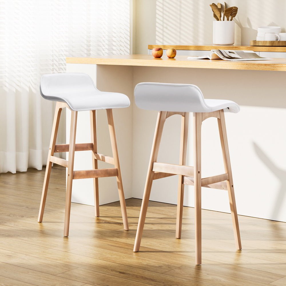 2 x PU Leather Wood Wave Style Bar Stool - White - Rivercity House & Home Co. (ABN 18 642 972 209) - Affordable Modern Furniture Australia