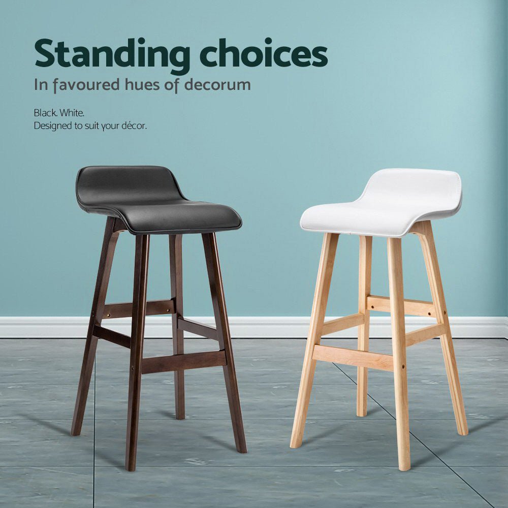 2 x PU Leather Wood Wave Style Bar Stool - White - Rivercity House & Home Co. (ABN 18 642 972 209) - Affordable Modern Furniture Australia