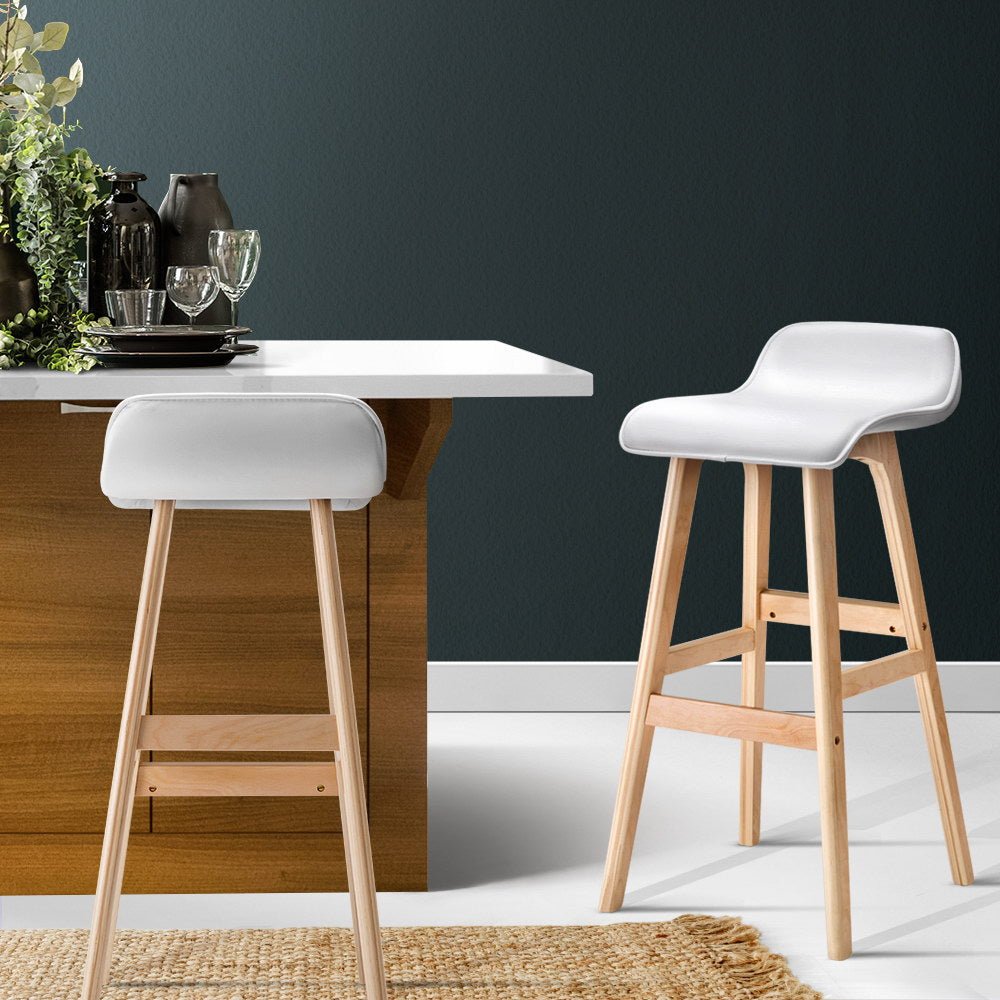 2 x PU Leather Wood Wave Style Bar Stool - White - Rivercity House & Home Co. (ABN 18 642 972 209) - Affordable Modern Furniture Australia