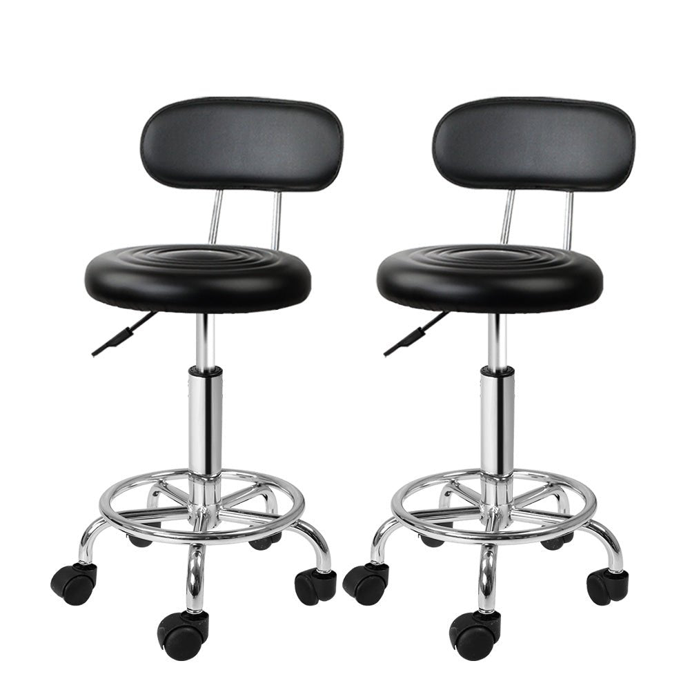 2 x Saddle Salon Stools With Backrest - Black with Chrome Base - Furniture > Bar Stools & Chairs - Rivercity House & Home Co. (ABN 18 642 972 209) - Affordable Modern Furniture Australia