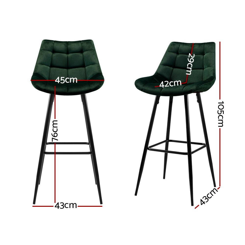 2 x Velvet Bar Stools - Green - Rivercity House & Home Co. (ABN 18 642 972 209) - Affordable Modern Furniture Australia