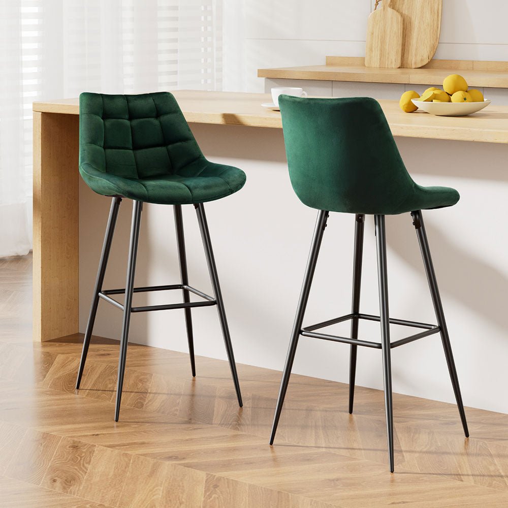 2 x Velvet Bar Stools - Green - Rivercity House & Home Co. (ABN 18 642 972 209) - Affordable Modern Furniture Australia