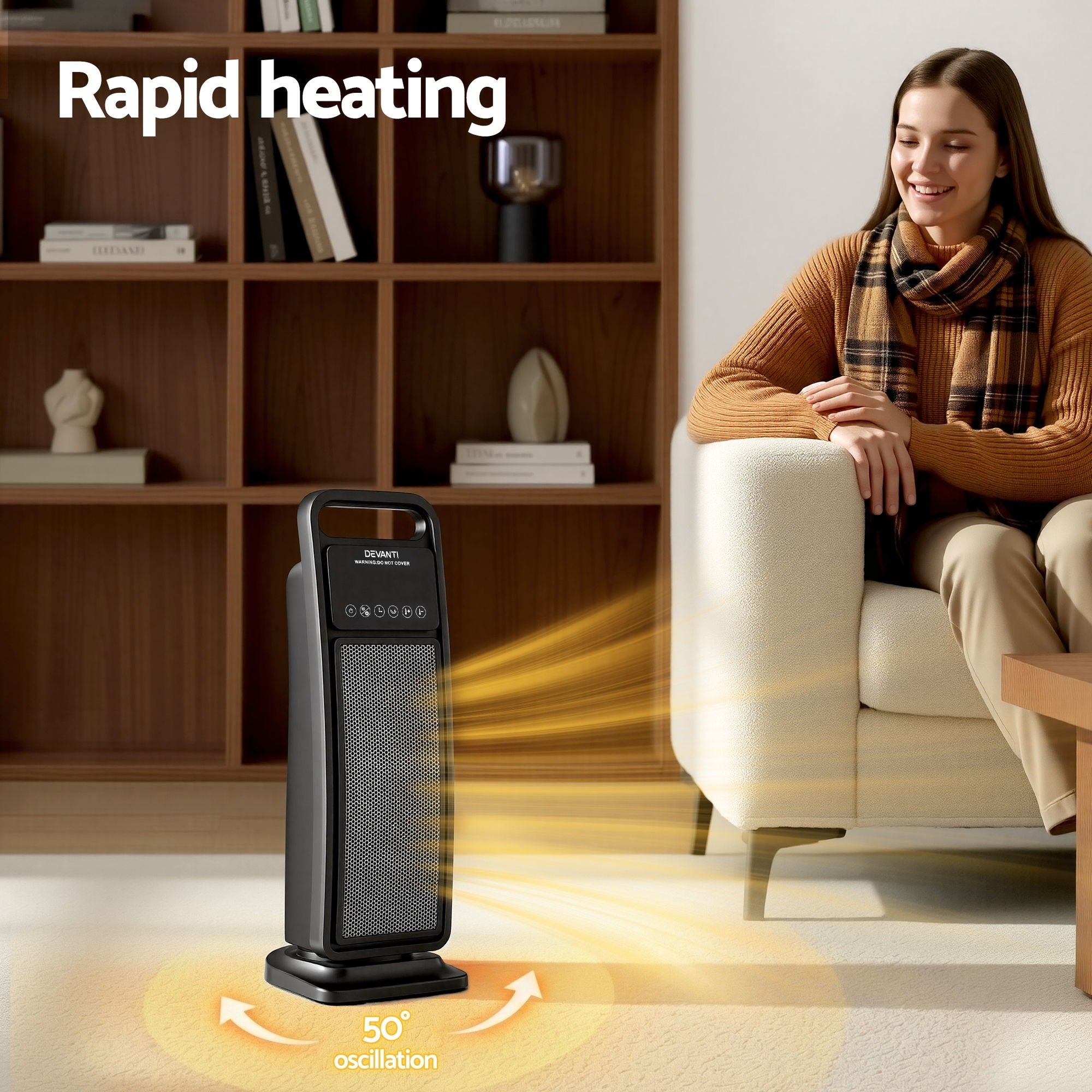 2000W Ceramic Tower Heater Space Heaters Indoor Oscillating Black - Appliances > Heaters > Electric Heaters - Rivercity House & Home Co. (ABN 18 642 972 209) - Affordable Modern Furniture Australia