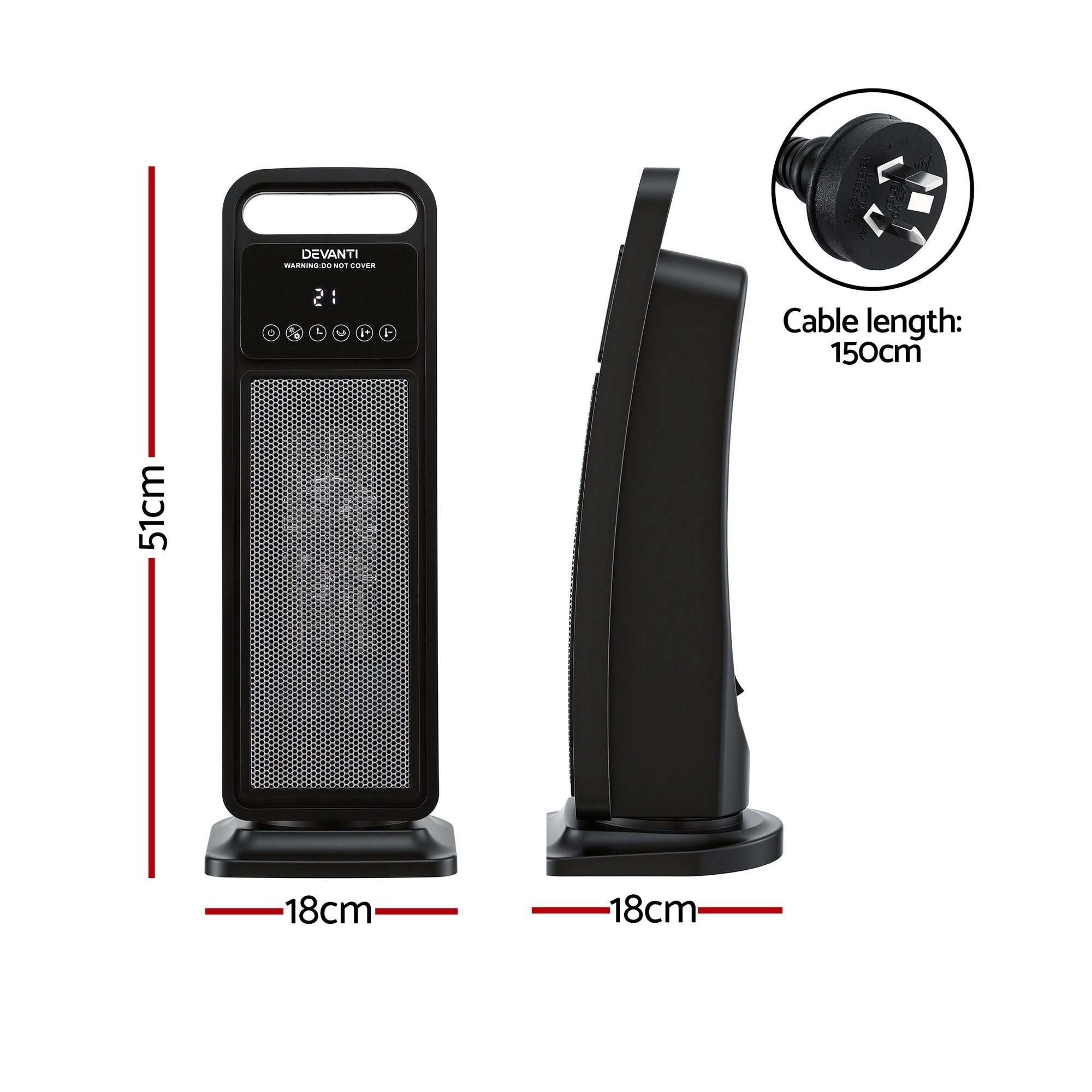 2000W Ceramic Tower Heater Space Heaters Indoor Oscillating Black - Appliances > Heaters > Electric Heaters - Rivercity House & Home Co. (ABN 18 642 972 209) - Affordable Modern Furniture Australia