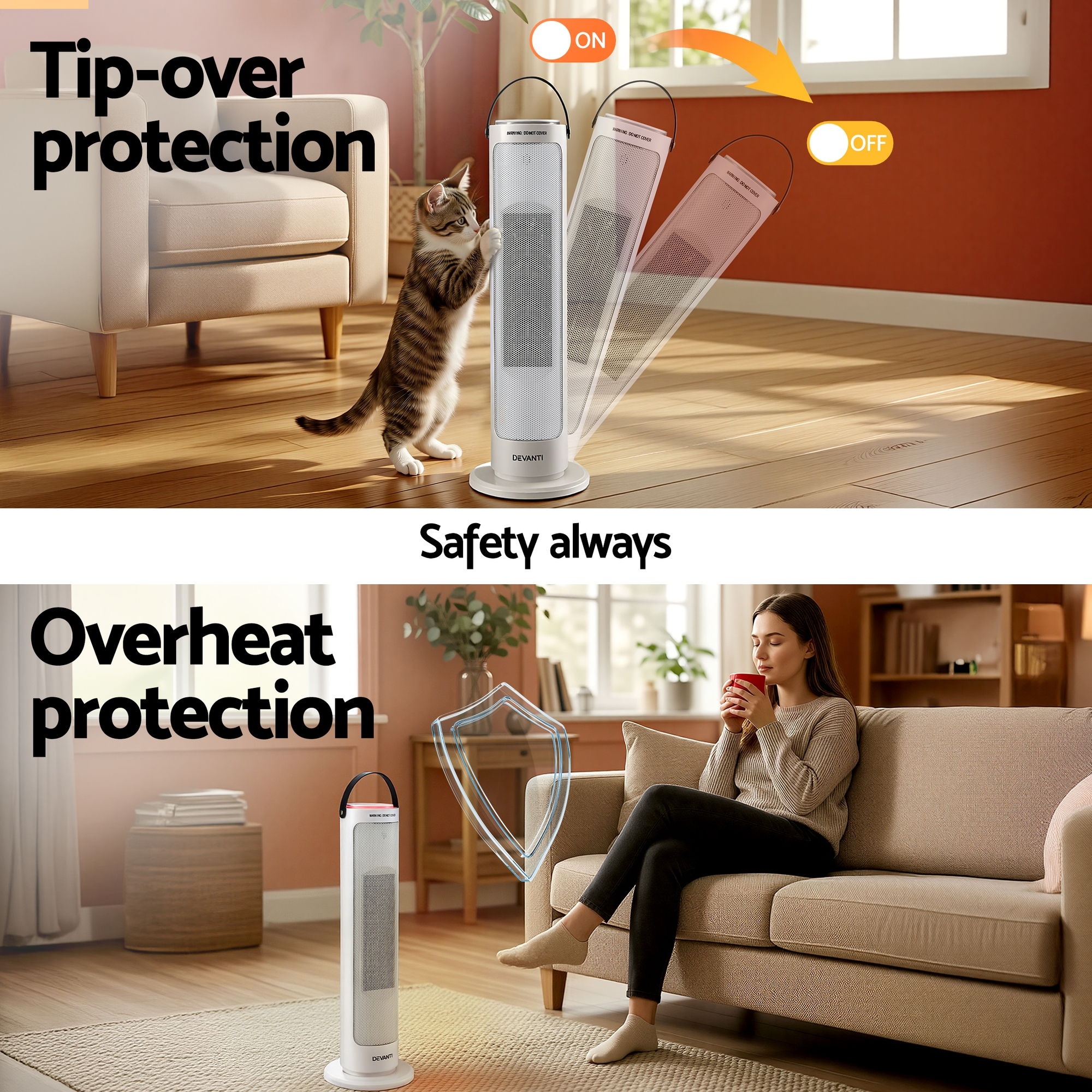 2000W Ceramic Tower Heater Space Heaters Oscillating Indoor White - Appliances > Heaters > Electric Heaters - Rivercity House & Home Co. (ABN 18 642 972 209) - Affordable Modern Furniture Australia