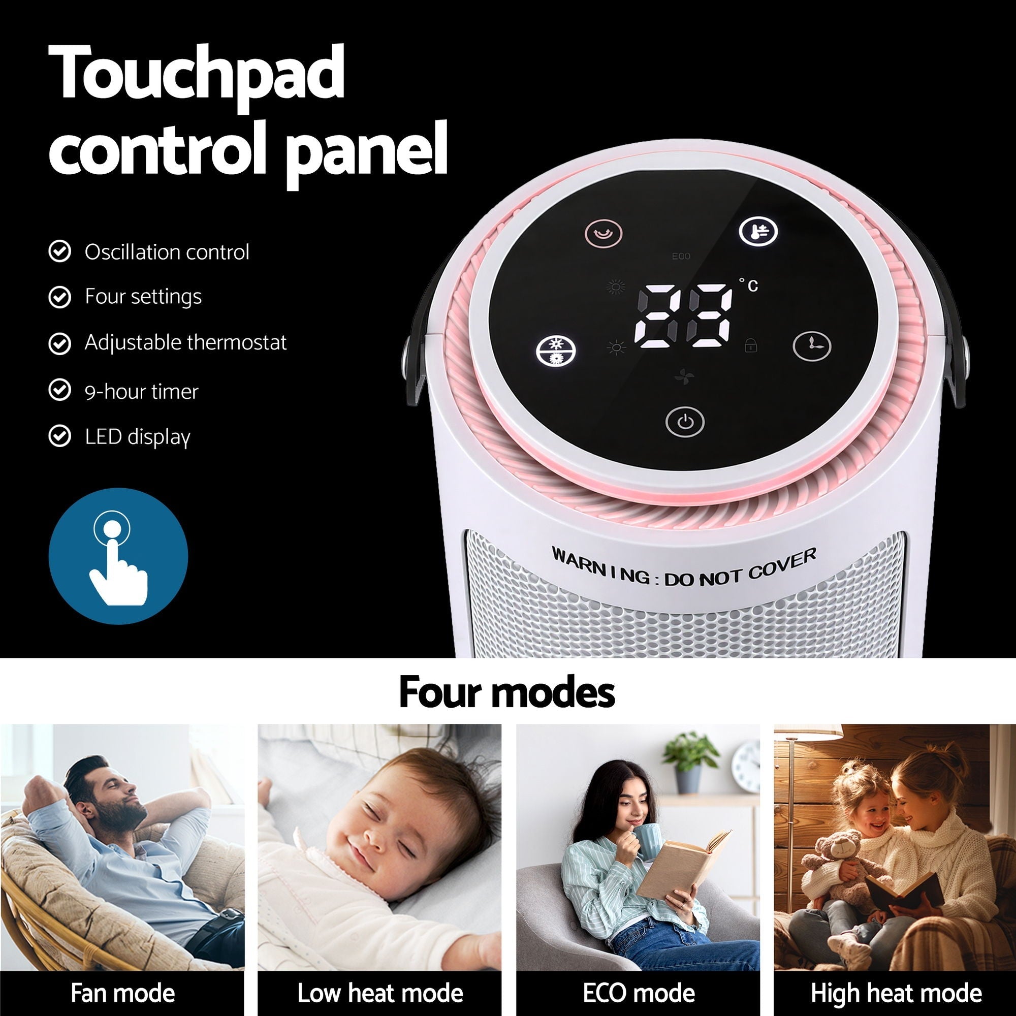 2000W Ceramic Tower Heater Space Heaters Oscillating Indoor White - Appliances > Heaters > Electric Heaters - Rivercity House & Home Co. (ABN 18 642 972 209) - Affordable Modern Furniture Australia