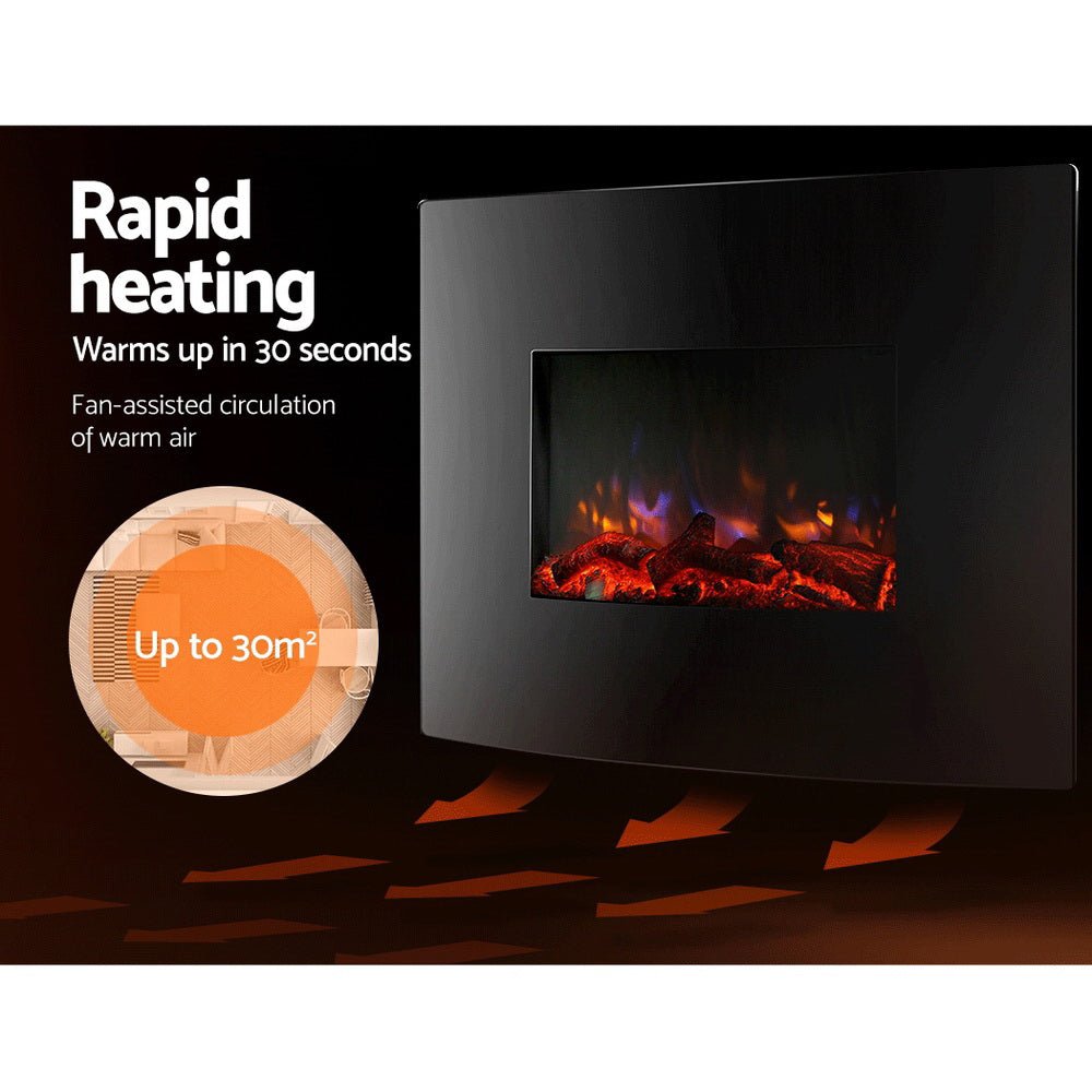 2000W Realistic Flame Effect Wall Mounted Fireplace - Rivercity House & Home Co. (ABN 18 642 972 209) - Affordable Modern Furniture Australia