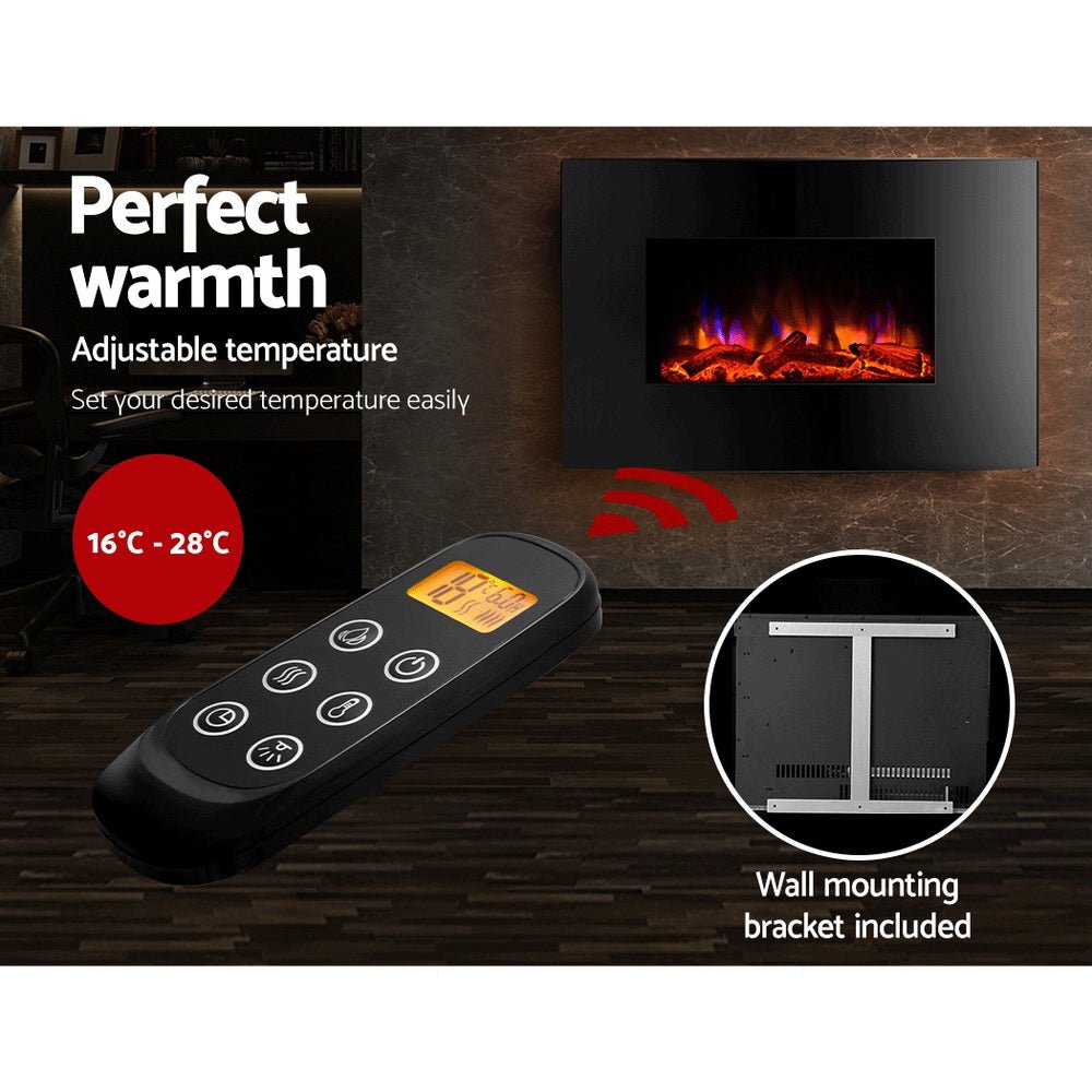 2000W Realistic Flame Effect Wall Mounted Fireplace - Rivercity House & Home Co. (ABN 18 642 972 209) - Affordable Modern Furniture Australia