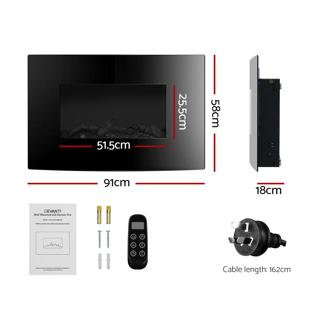 2000W Realistic Flame Effect Wall Mounted Fireplace - Rivercity House & Home Co. (ABN 18 642 972 209) - Affordable Modern Furniture Australia