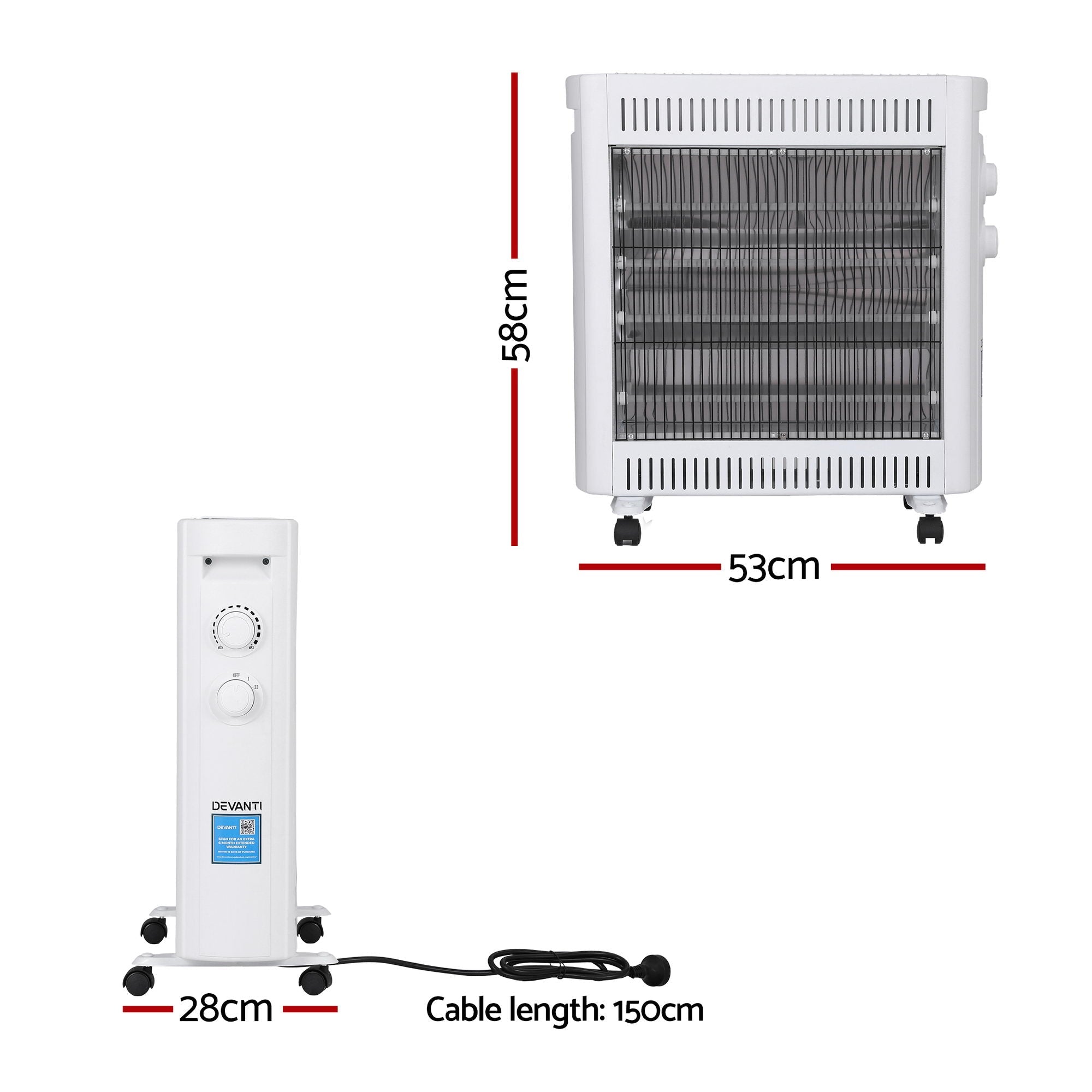 2200W Infrared Radiant Heater Portable Electric Space Heating White - Appliances > Heaters > Patio Heaters - Rivercity House & Home Co. (ABN 18 642 972 209) - Affordable Modern Furniture Australia