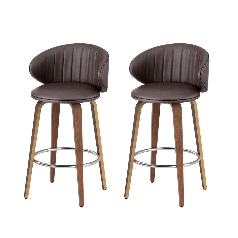 2x Bar Stools Dining Chairs Contoured Leather Wood Stool - Furniture > Bar Stools & Chairs > Table & Bar Stools - Rivercity House & Home Co. (ABN 18 642 972 209) - Affordable Modern Furniture Australia